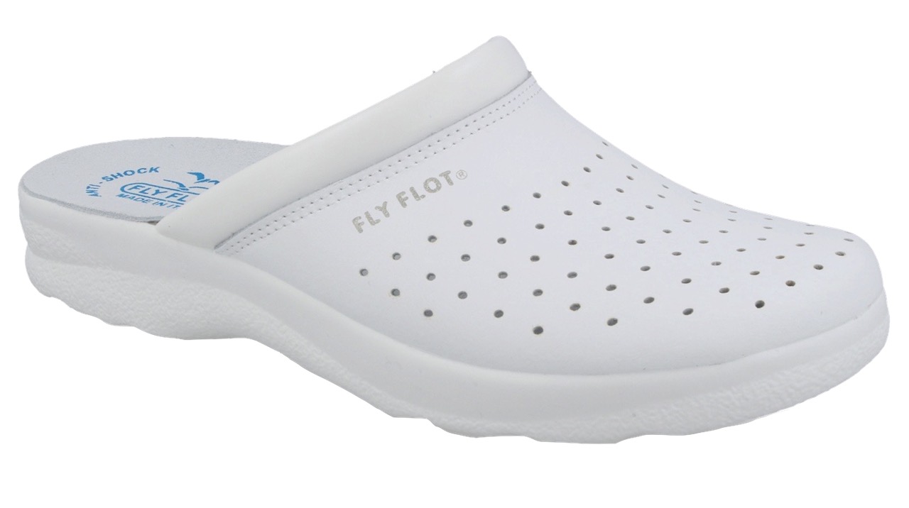 FLY FLOT 82094BC BIANCO CIABATTE SANITARIE UOMO TOMAIA PELLE FORATA SOTTOPIEDE P - Foto 1 di 3