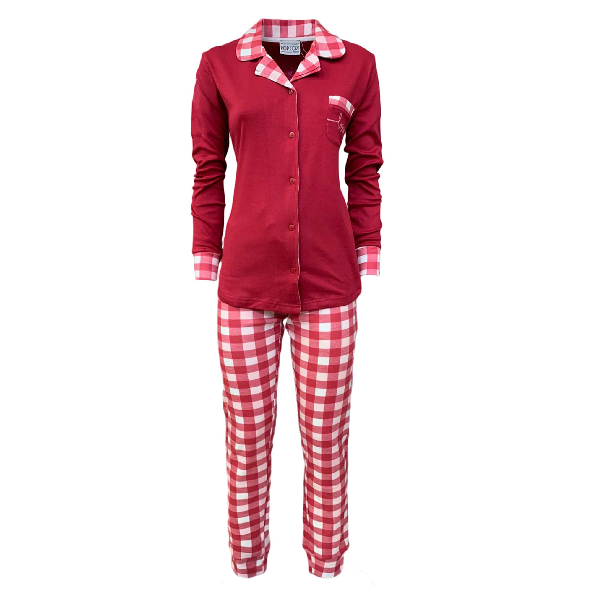 Pigiama invernale lungo donna Interlock aperto caldo cotone Pop Corn 3796