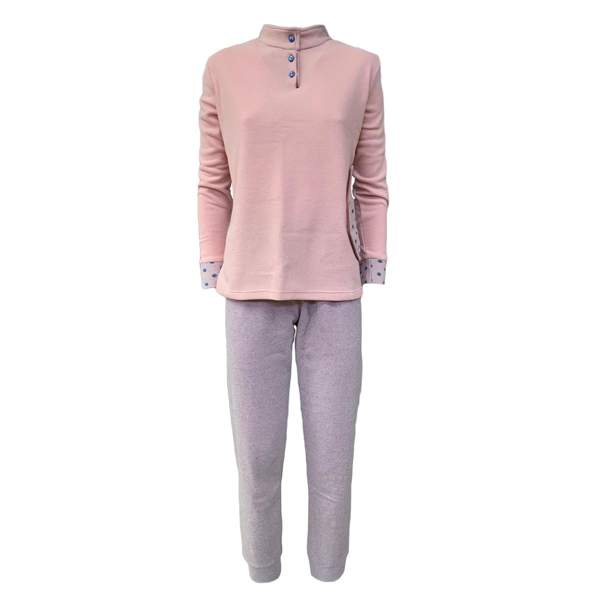Pigiama invernale lungo donna in Pile collo alto Lenir Lolita Pois 3810 - Picture 7 of 9