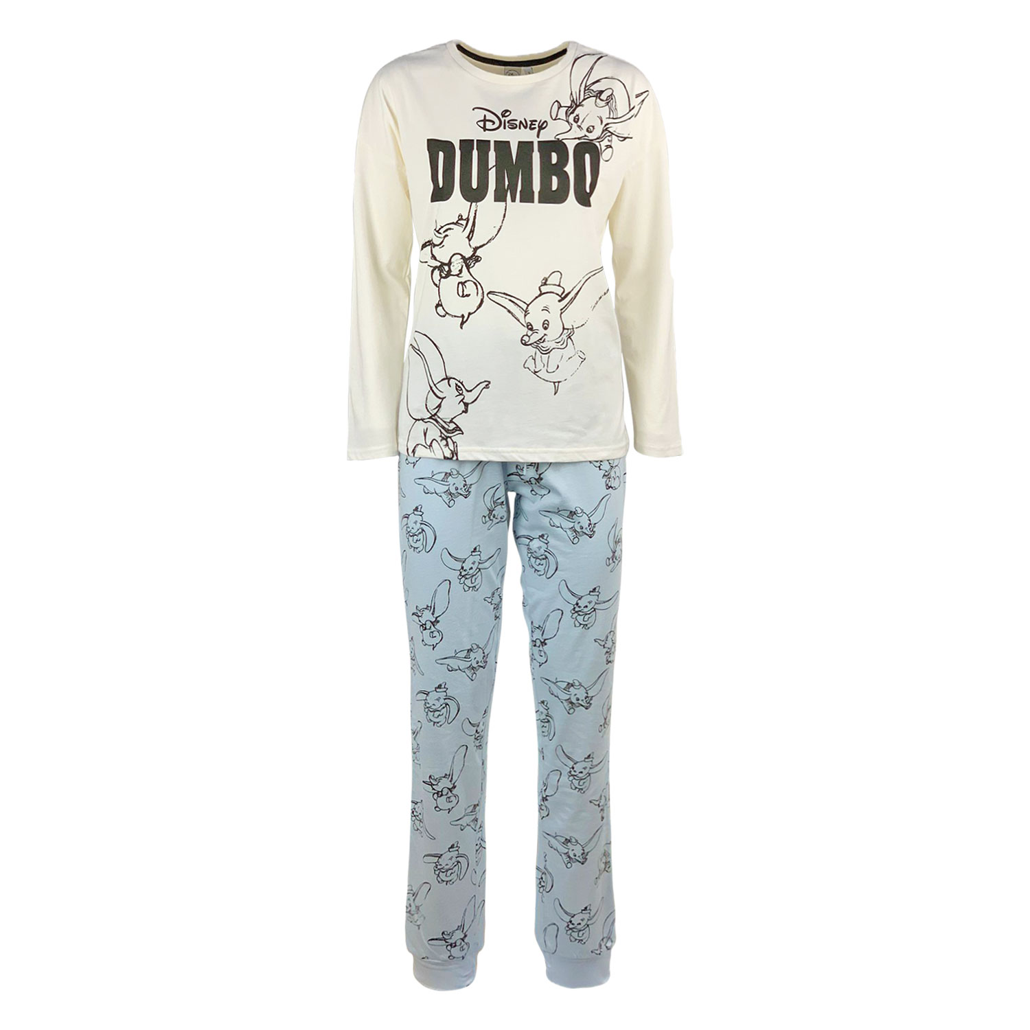 Pigiama lungo donna Disney Dumbo maglia pantalone ragazza in cotone 4732 - Picture 2 of 3