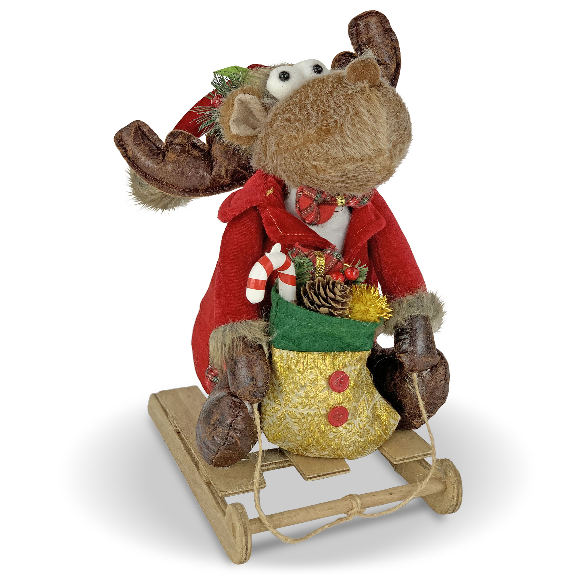 Decorazione natalizia Renna di Babbo Natale su slitta peluche Idea Regalo  5859