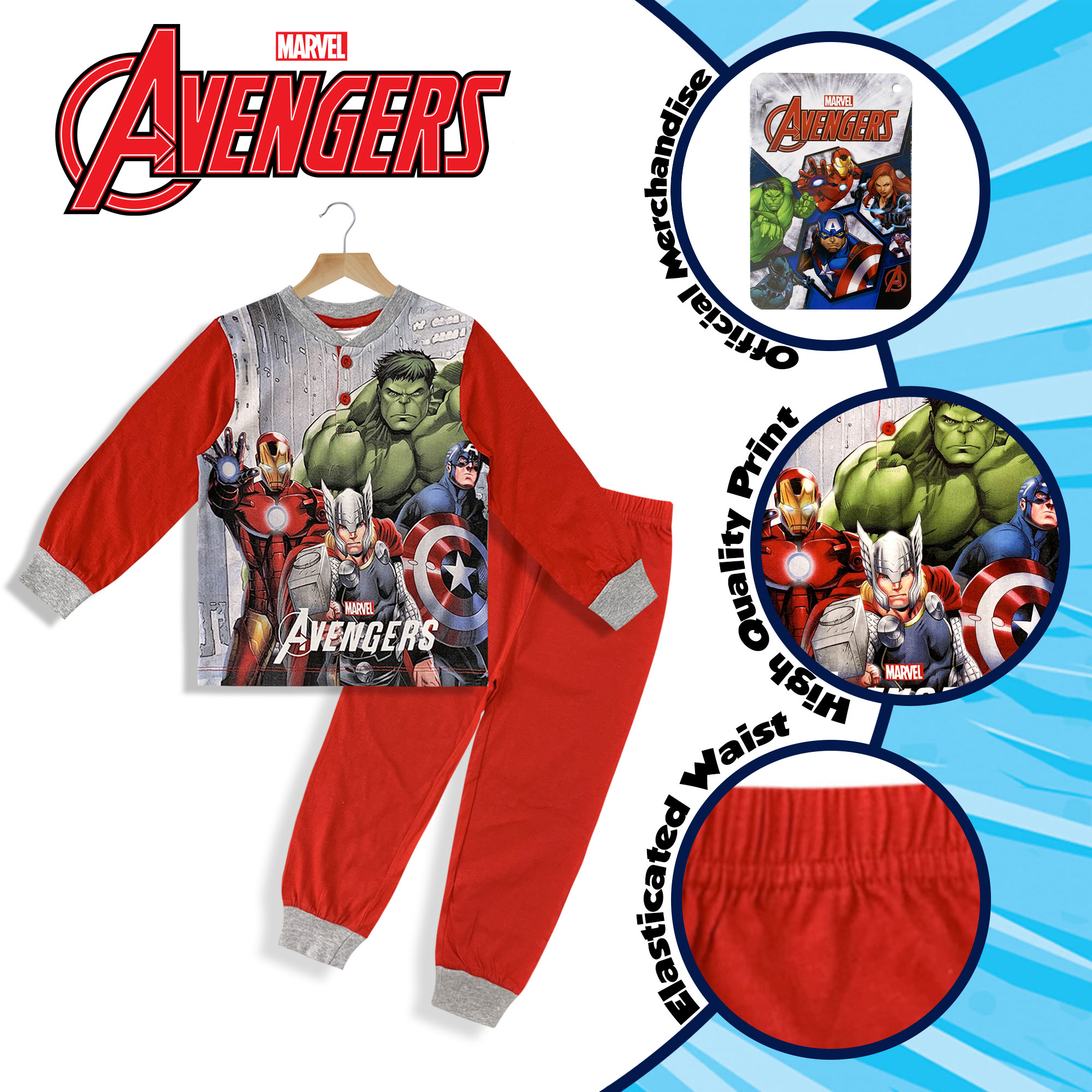 Marvel Avengers Kids Pajamas Cotton Jersey & Long Pants 6079 - Picture 5 of 15