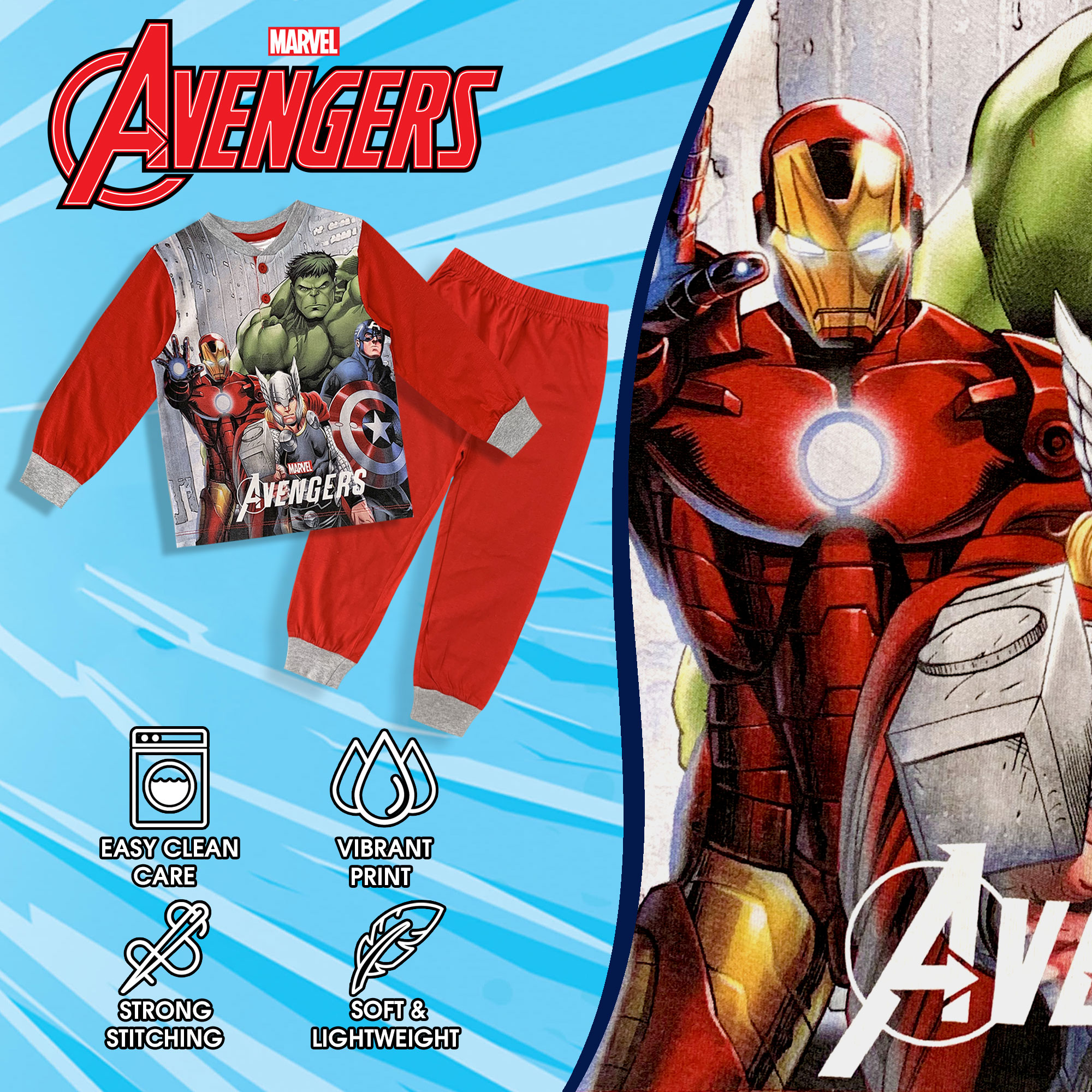 Marvel Avengers Kids Pajamas Cotton Jersey & Long Pants 6079 - Picture 6 of 15