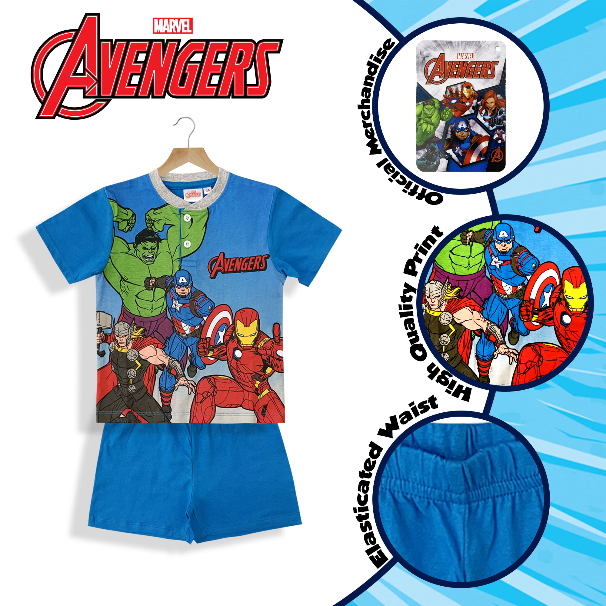 Marvel Avengers Kids Pajamas Summer Cotton Jersey & Shorts 6090 - Picture 5 of 15