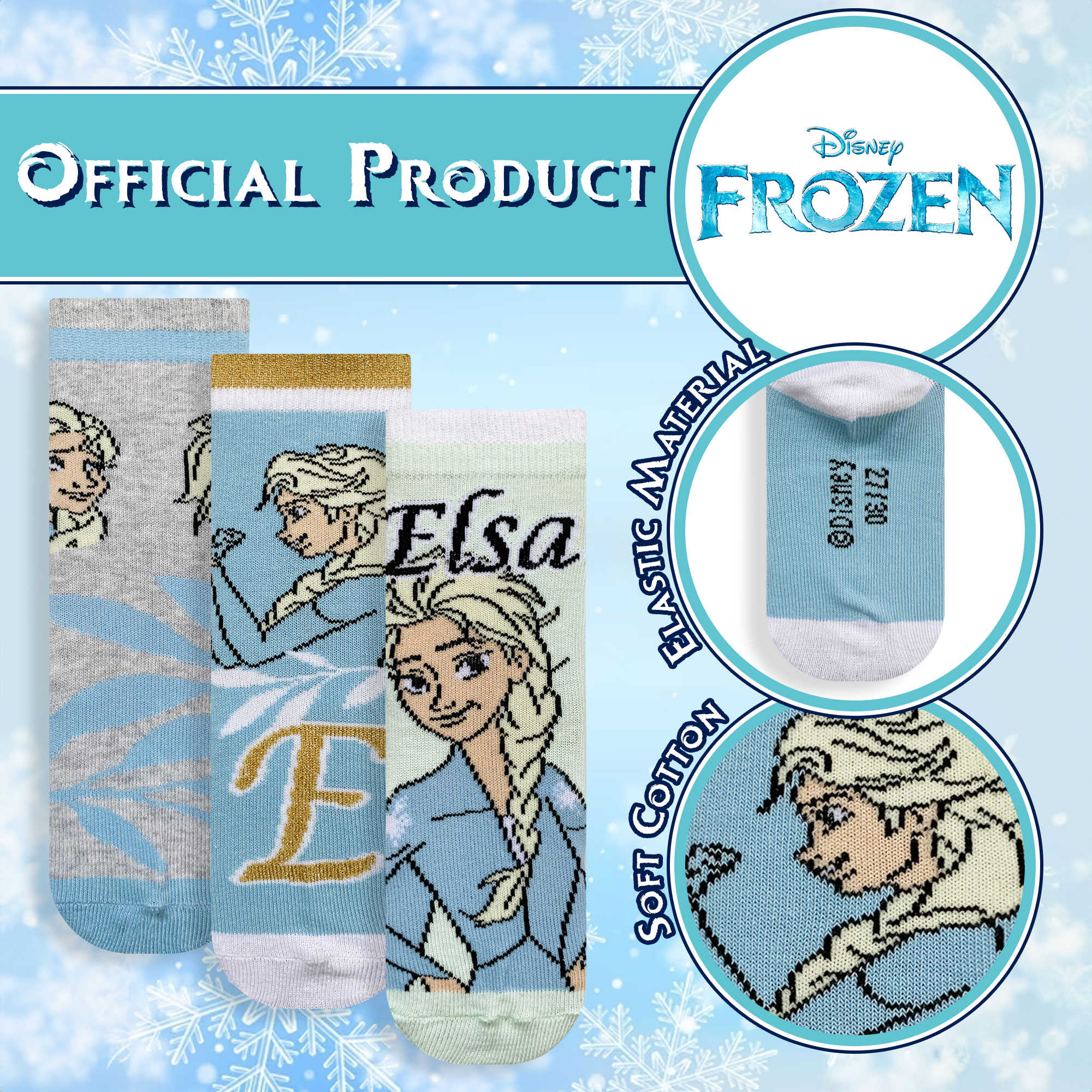 Calzini bambina Disney Frozen Elsa set 3 paia in cotone 6222 - Picture 13 of 23