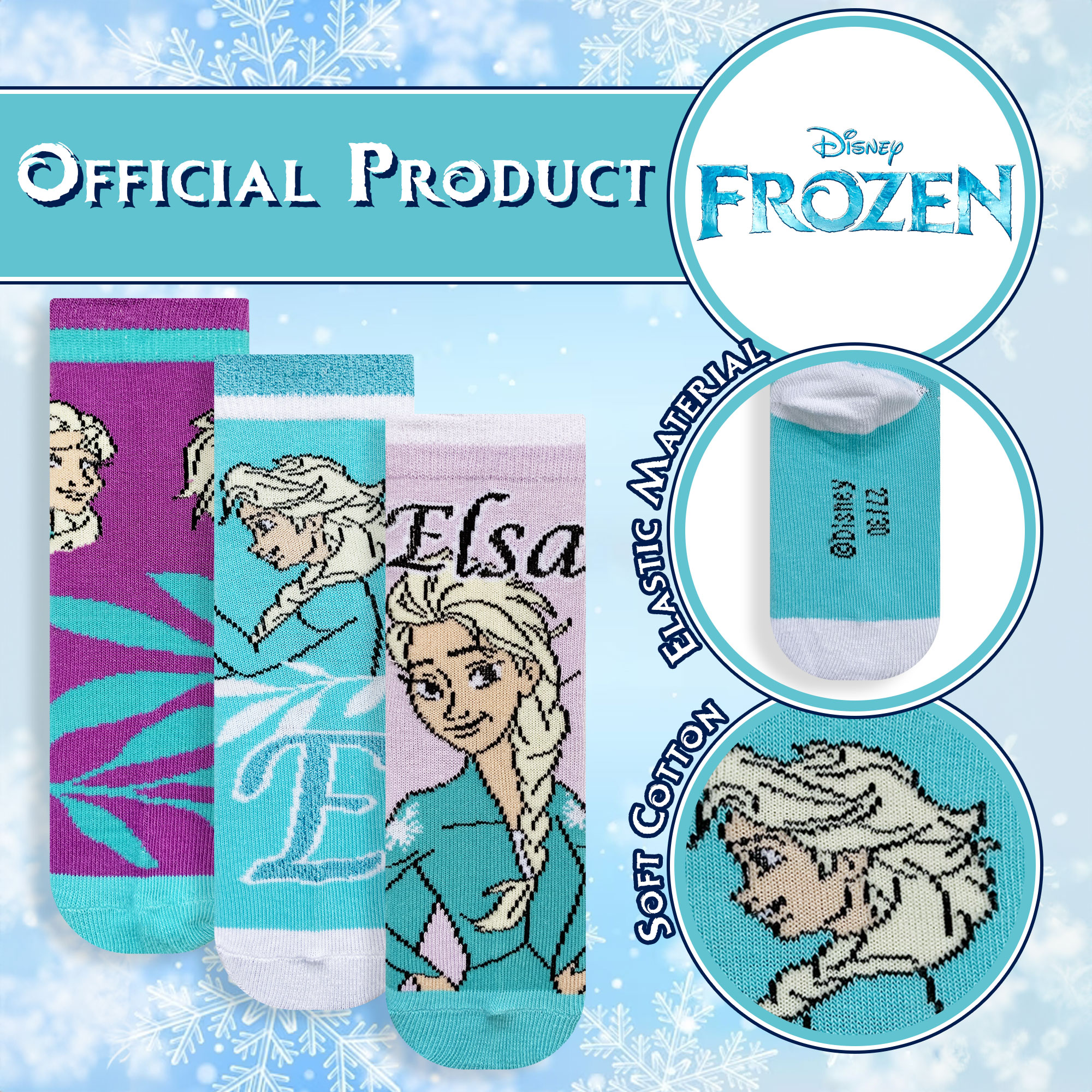 Calzini bambina Disney Frozen Elsa set 3 paia in cotone 6222 - Picture 19 of 23