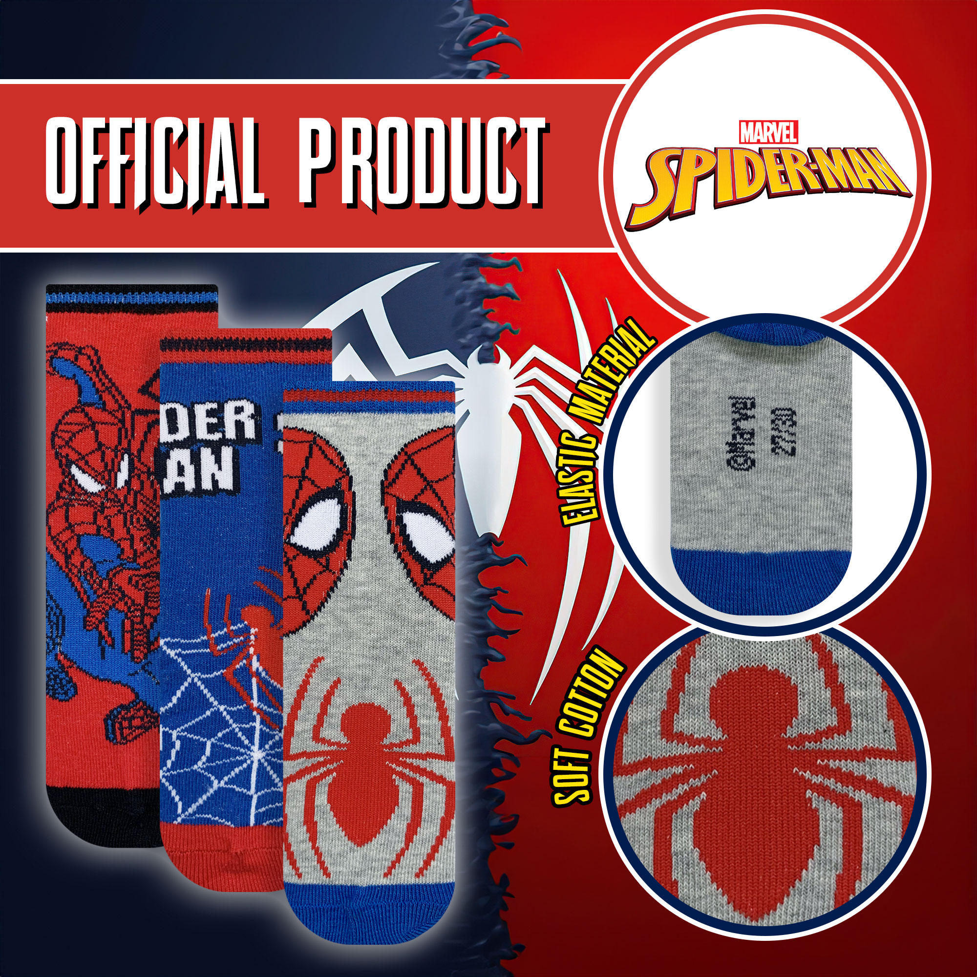 Marvel Spiderman Kids Socks Set 3 Pairs Cotton 6223 - Picture 9 of 13