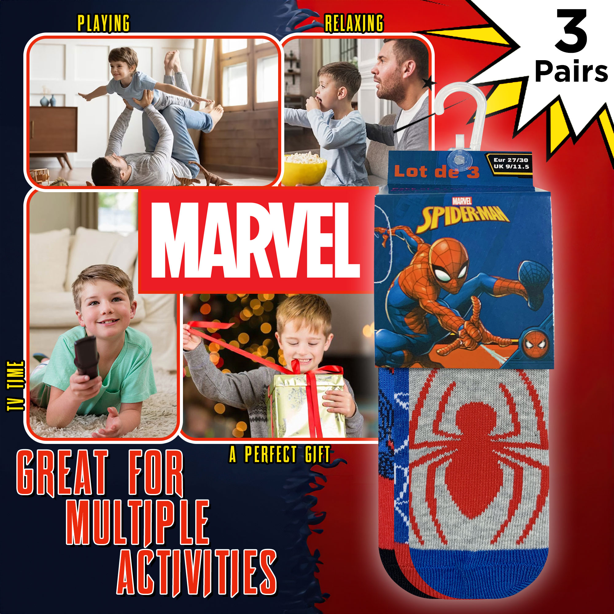 Marvel Spiderman Kids Socks Set 3 Pairs Cotton 6223 - Picture 10 of 13