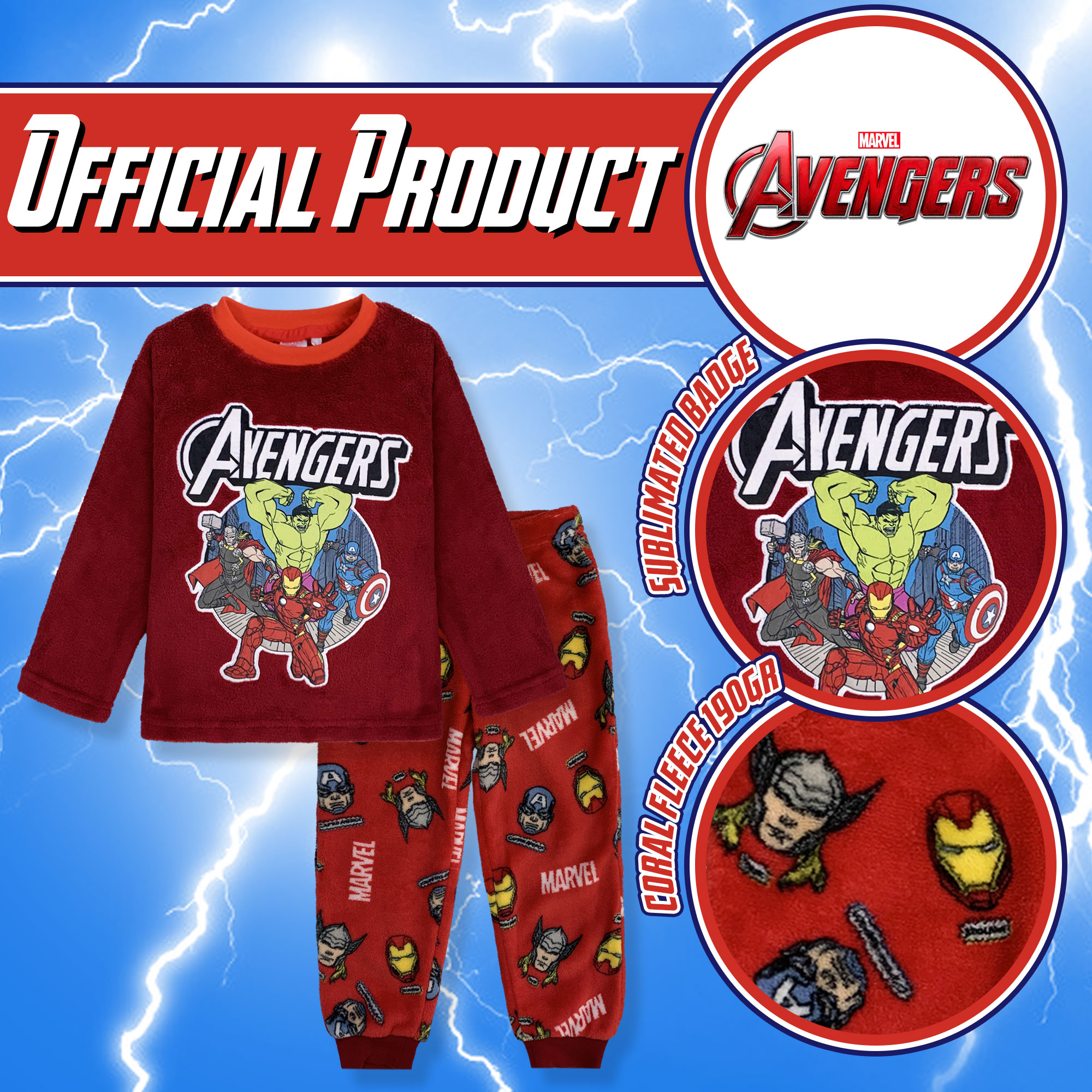 Marvel Avengers Winter Fleece Kids Pajamas 6267 - Picture 10 of 13