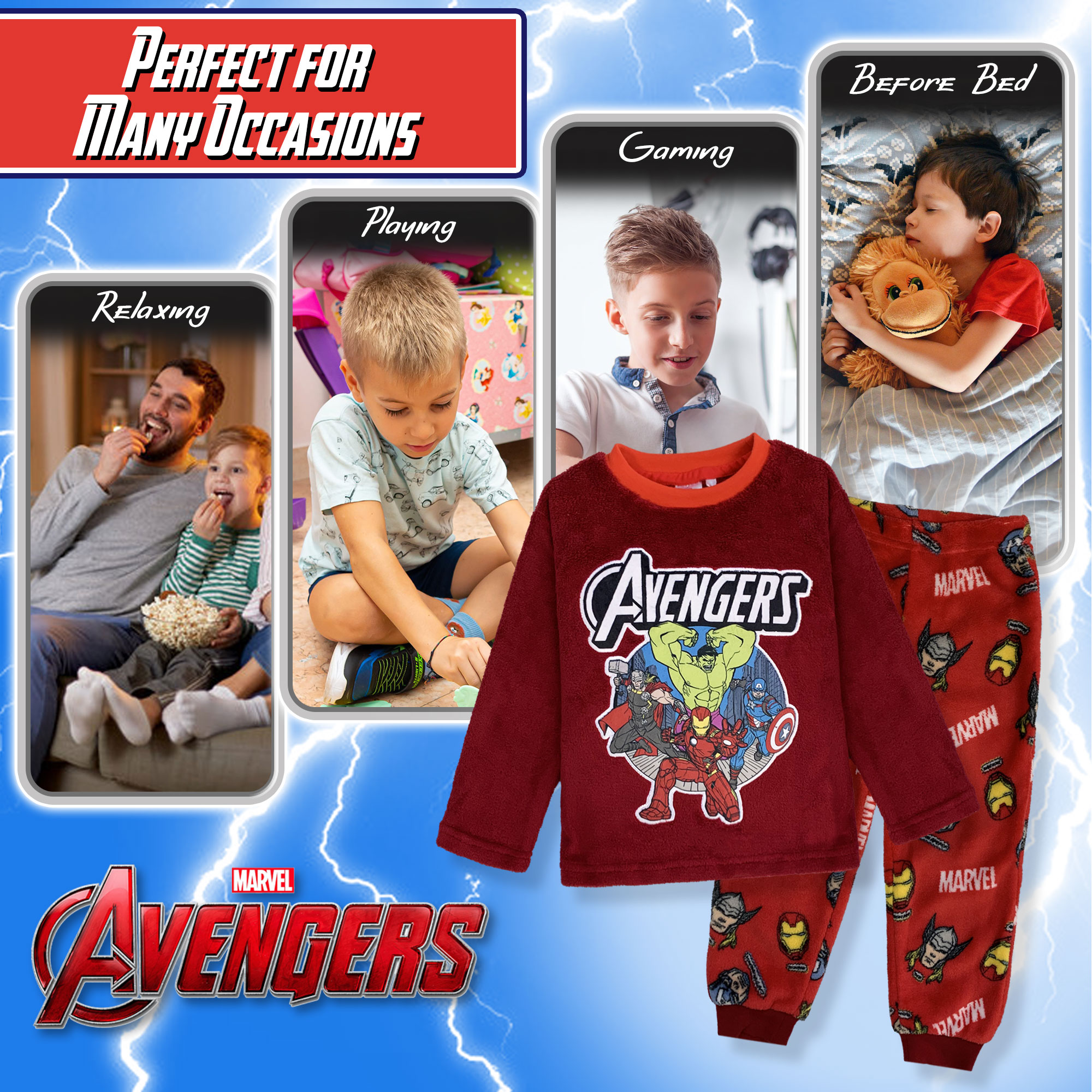 Marvel Avengers Winter Fleece Kids Pajamas 6267 - Picture 11 of 13