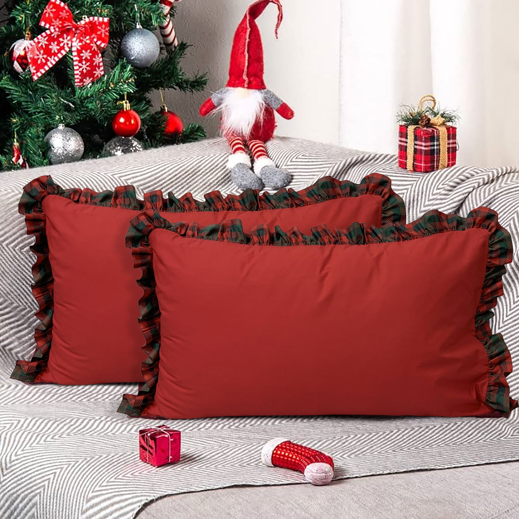 Coppia Federe natalizie Cortina in Tartan Maestri Cotonieri 2pz Natale 6502 - Picture 4 of 7