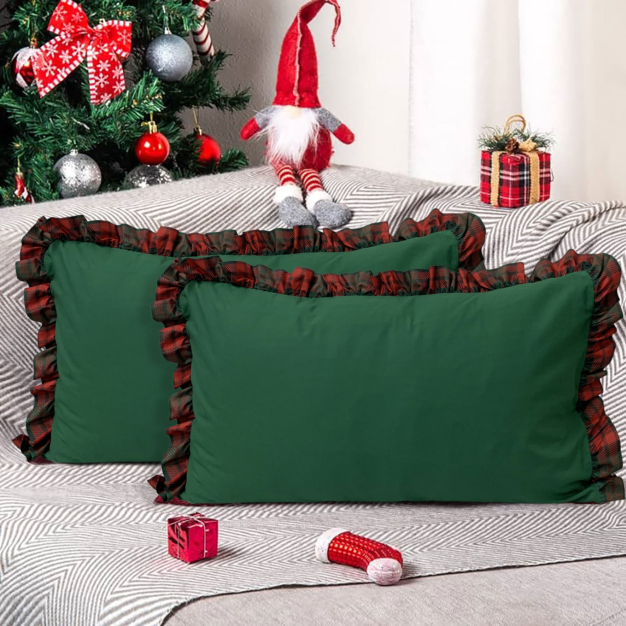 Coppia Federe natalizie Cortina in Tartan Maestri Cotonieri 2pz Natale 6502 - Picture 7 of 7