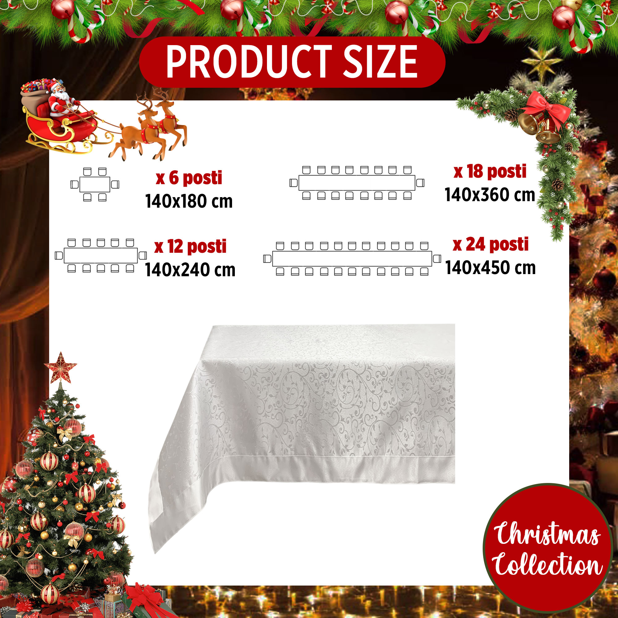 Tovaglia Natalizia lurex antimacchia idrorepellente Preziosa Home 12 posti 6523 - Foto 3 di 10