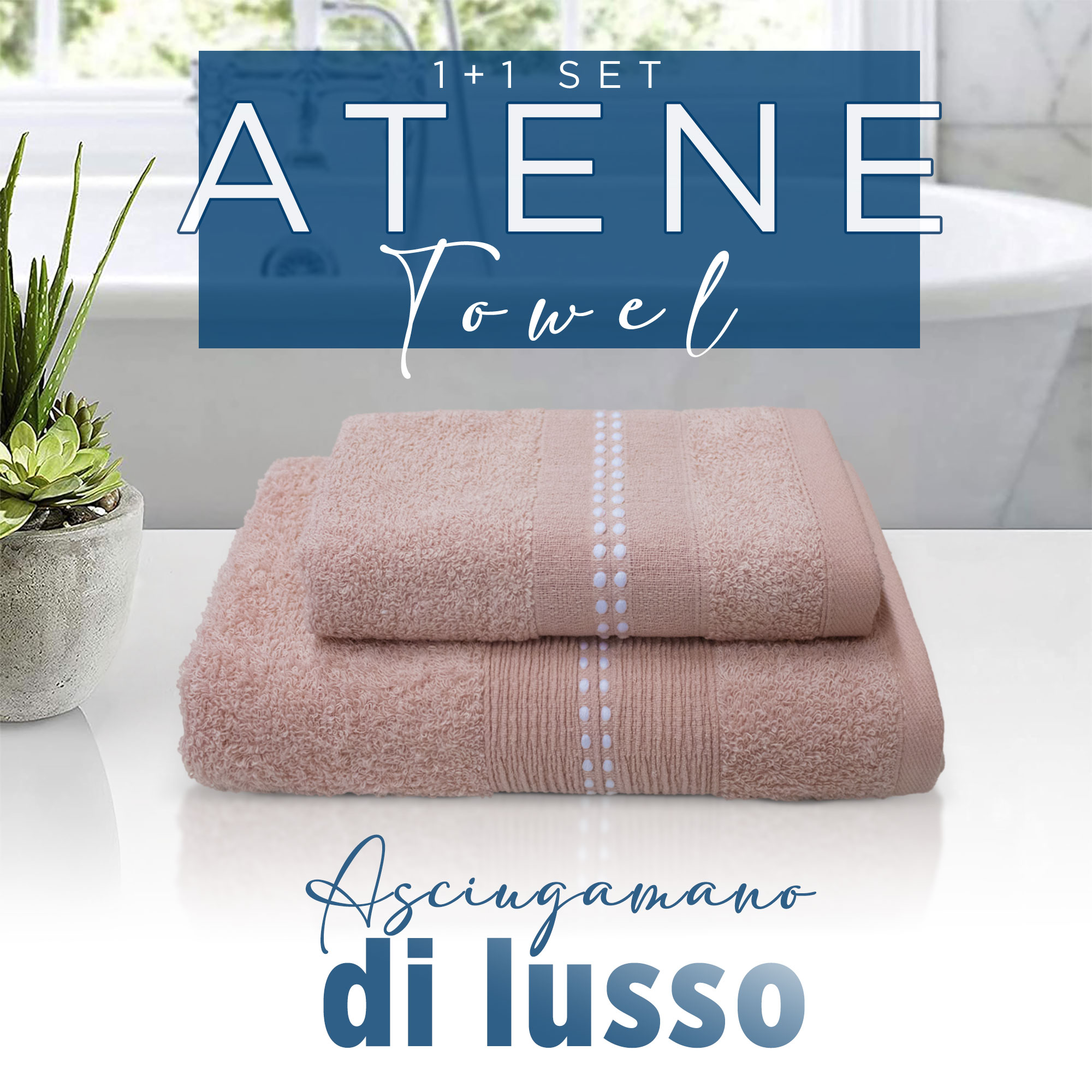 Asciugamani bagno Set 1+1 in spugna bordo lavorato Viso e Ospite 6844 - Foto 9 di 31