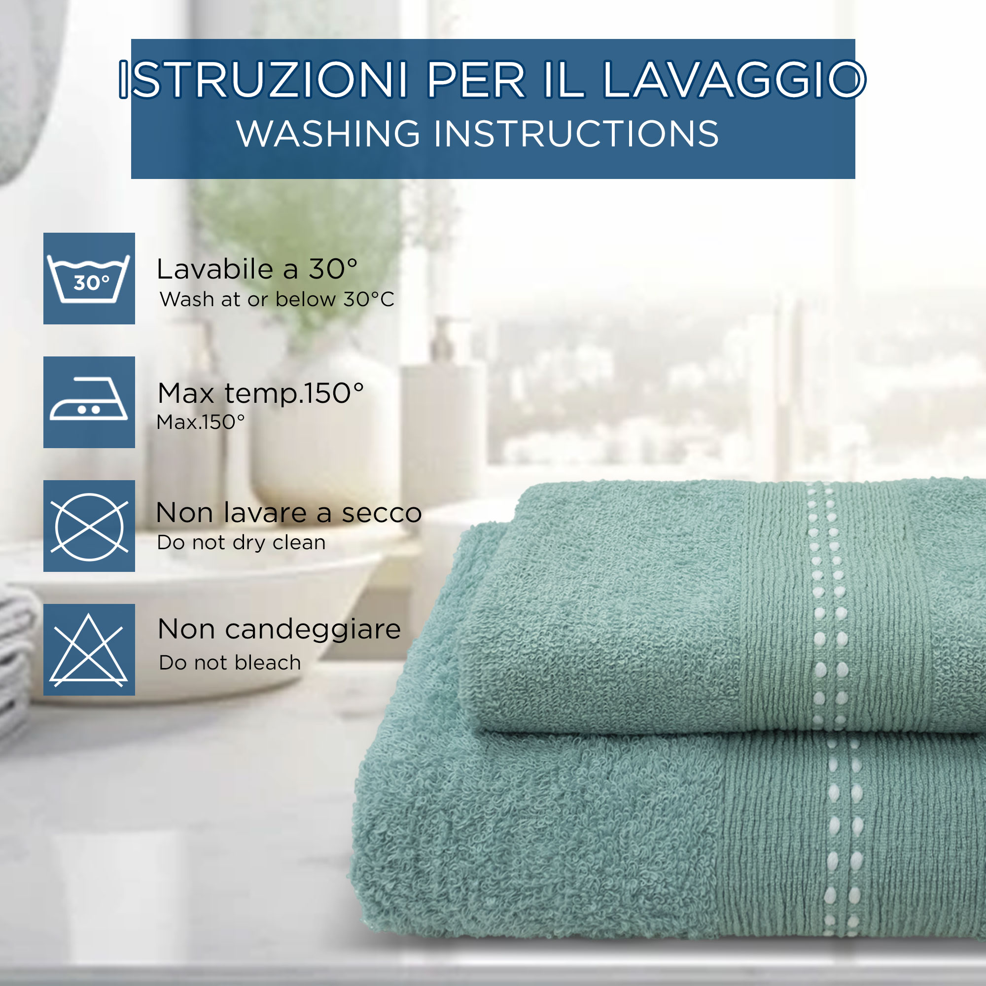 Asciugamani bagno Set 1+1 in spugna bordo lavorato Viso e Ospite 6844 - Foto 20 di 31