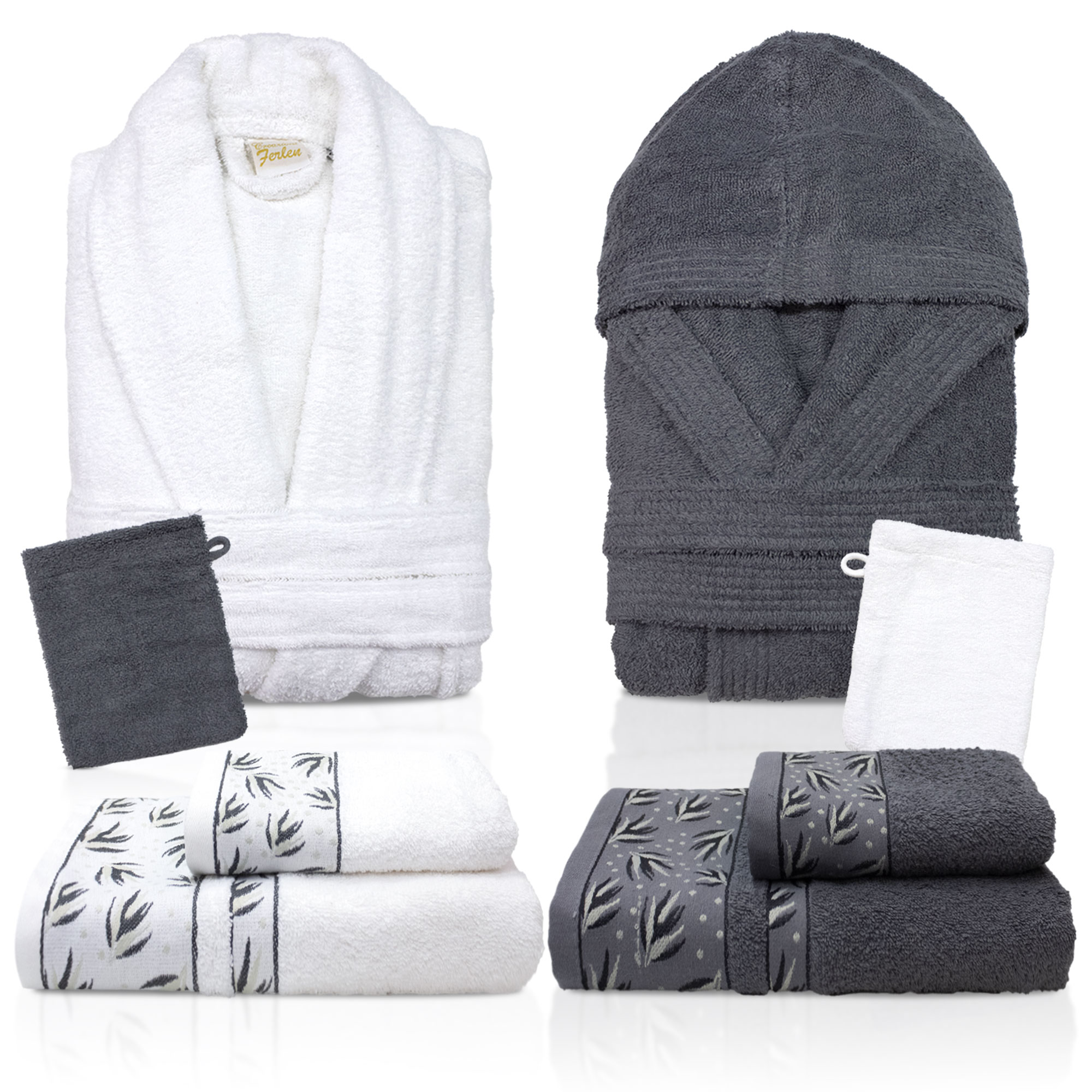 Completo bagno asciugamani accappatoi set uomo donna in spugna di cotone 6856 - Foto 2 di 16