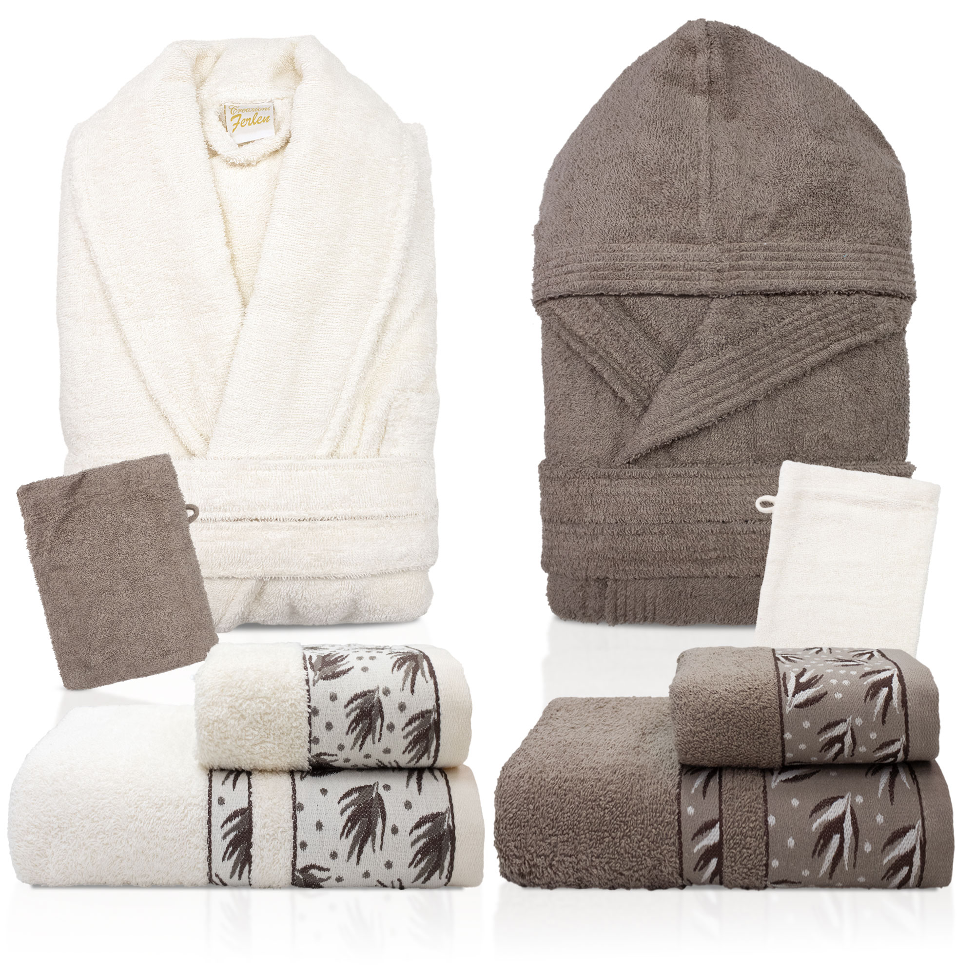 Completo bagno asciugamani accappatoi set uomo donna in spugna di cotone 6856 - Foto 12 di 16