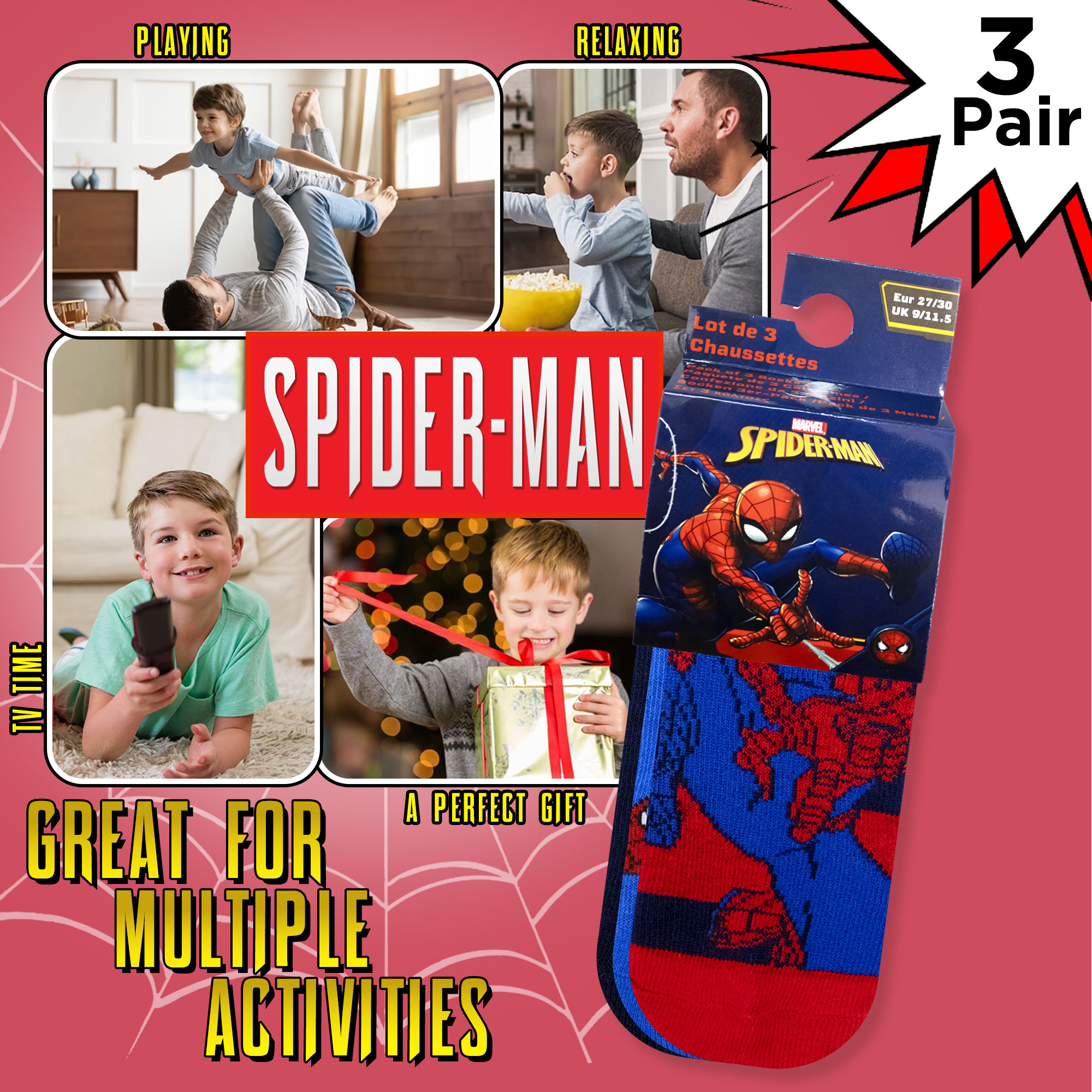 Spiderman Kids Socks Set 3 Pairs Warm Cotton 6881 - Picture 10 of 13