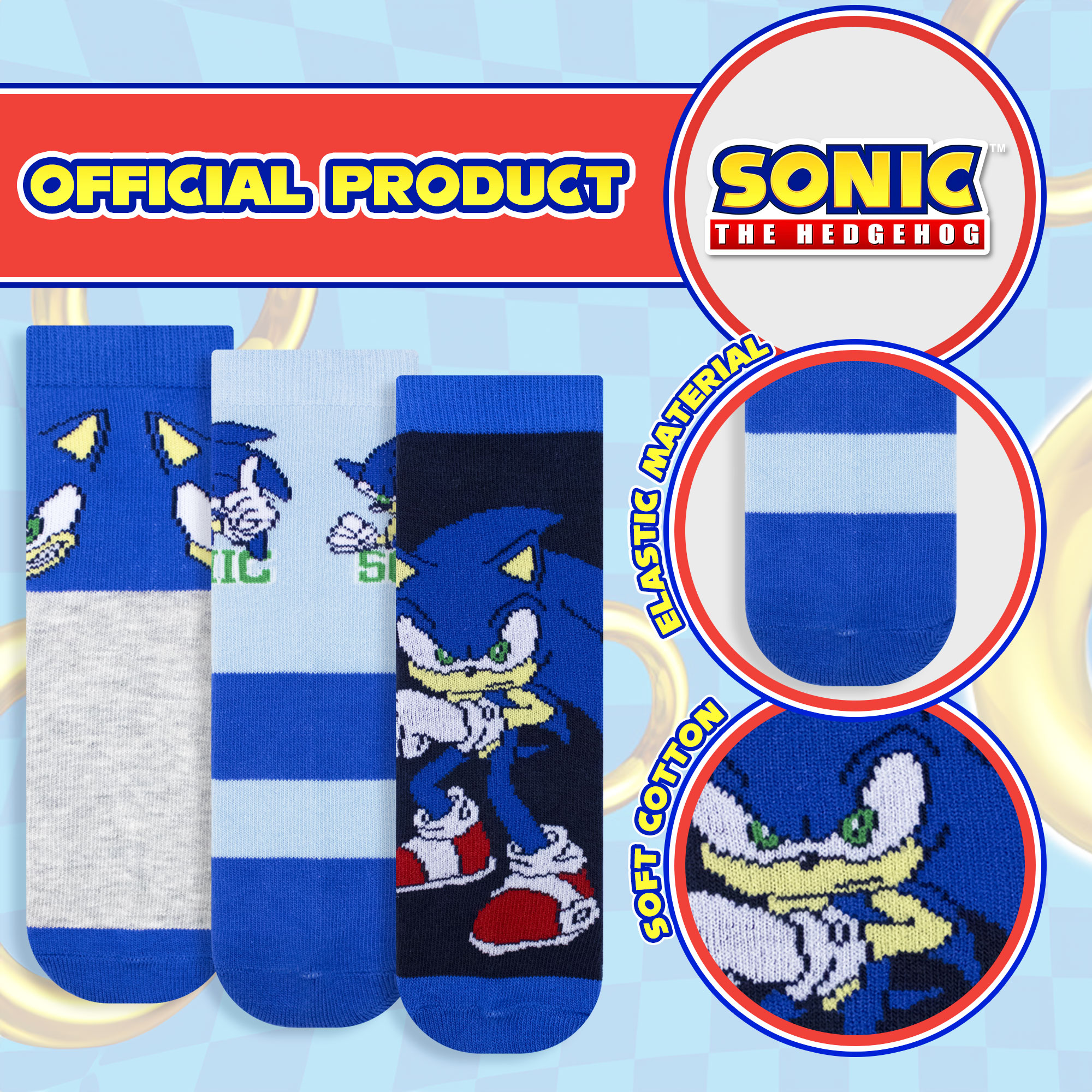 Sonic The Hedgehog Kids Socks Set of 3 Pairs Warm Cotton 6882 - Picture 9 of 13