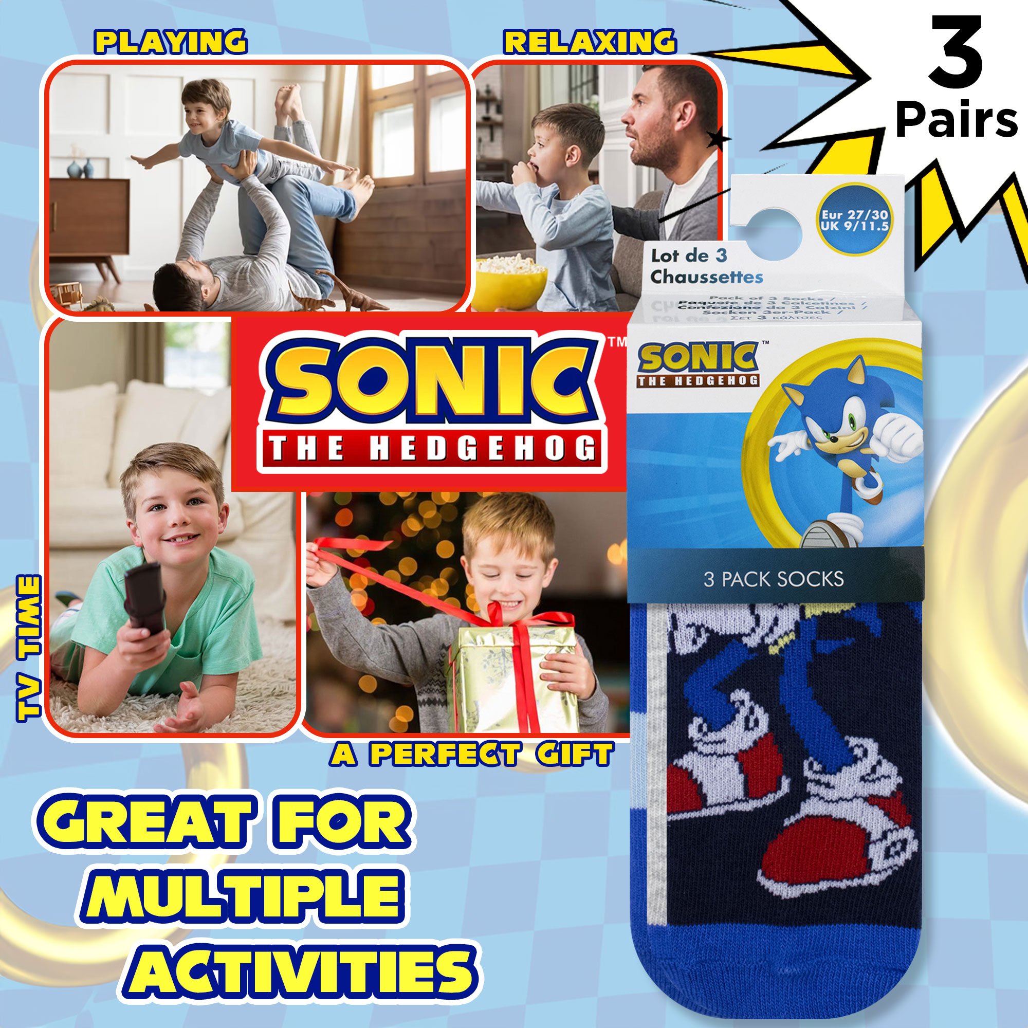 Sonic The Hedgehog Kids Socks Set of 3 Pairs Warm Cotton 6882 - Picture 10 of 13