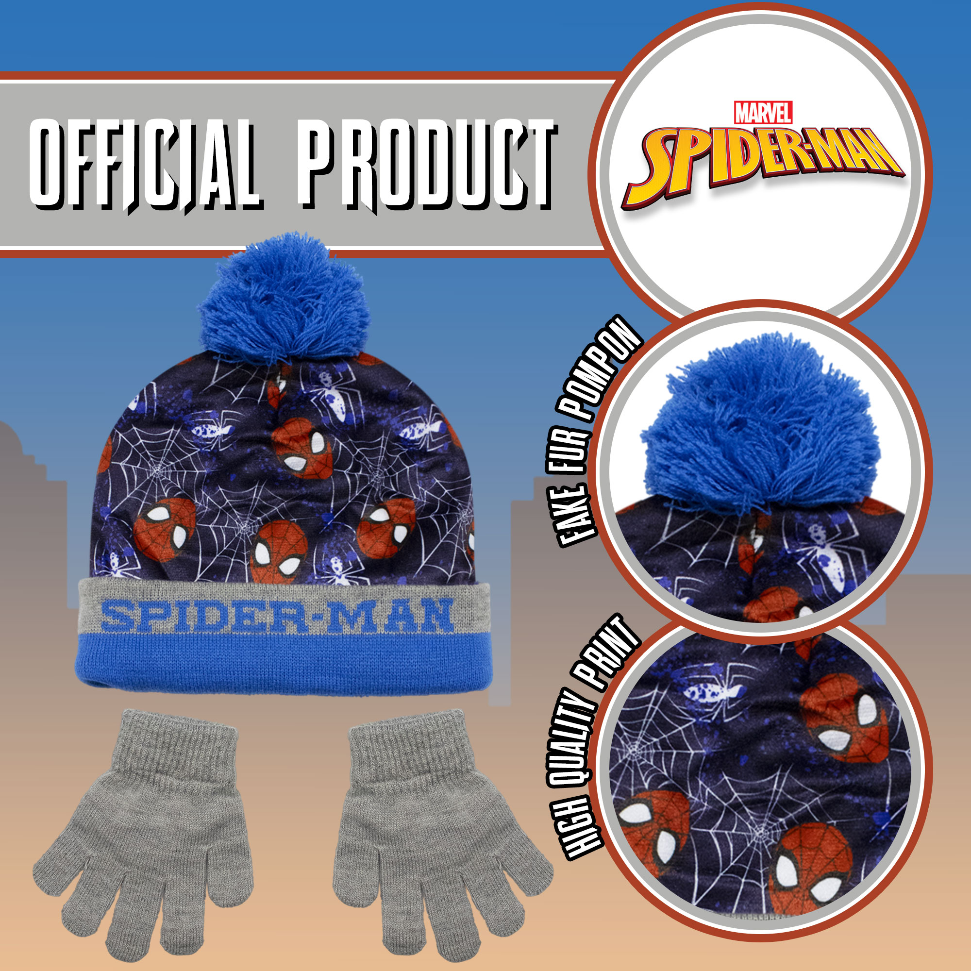 Cappello e guanti Spiderman per bambino invernale cappellino con pon pon 6961 - Imagen 4 de 11