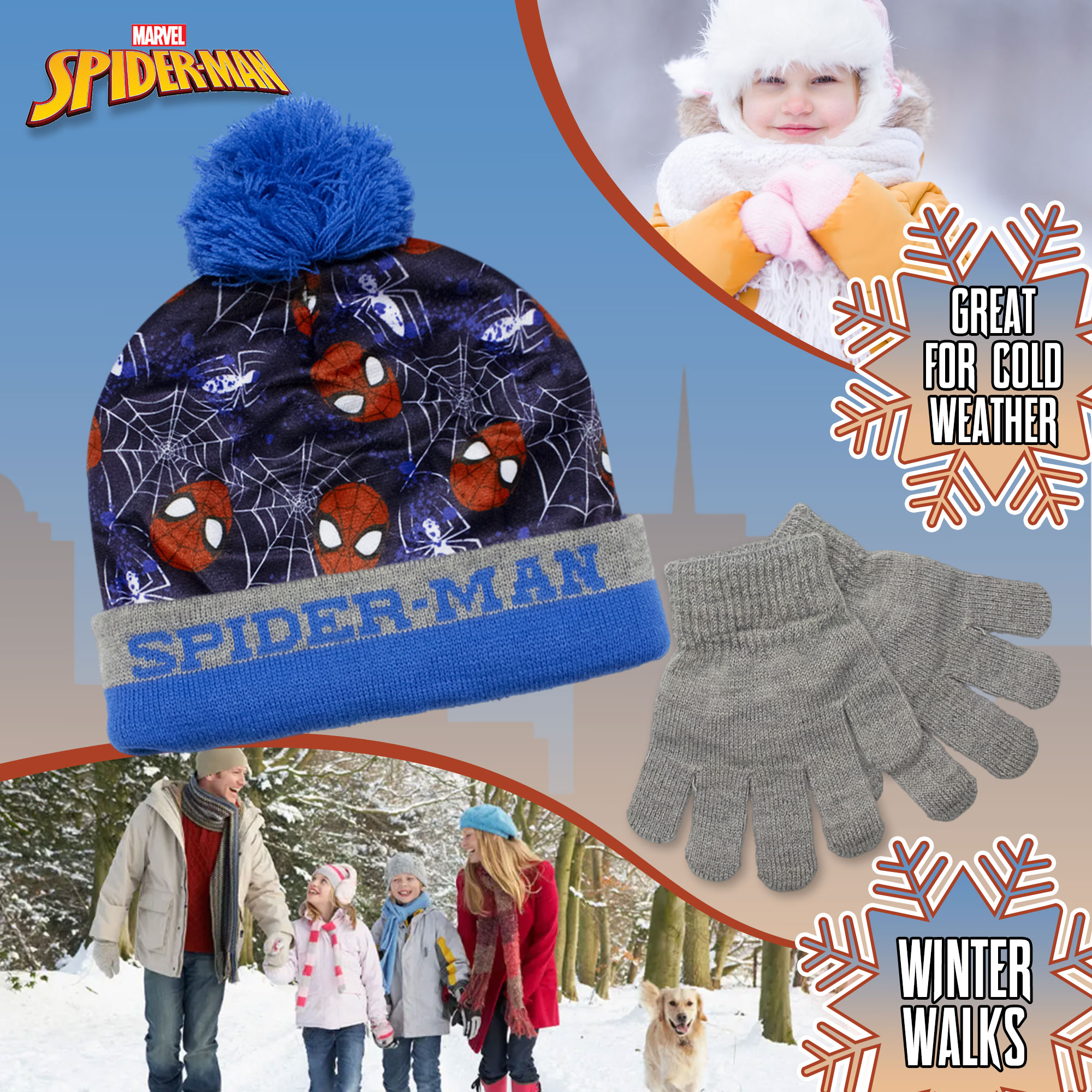 Cappello e guanti Spiderman per bambino invernale cappellino con pon pon 6961 - Imagen 5 de 11