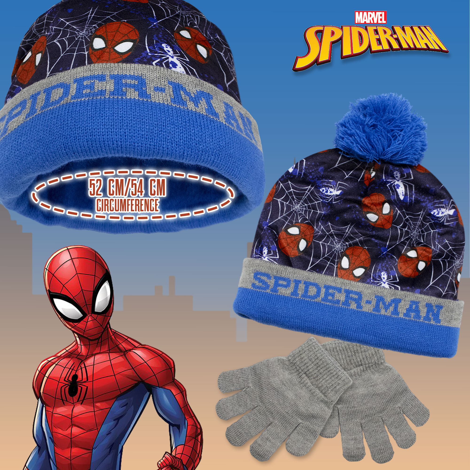 Cappello e guanti Spiderman per bambino invernale cappellino con pon pon 6961 - Imagen 6 de 11