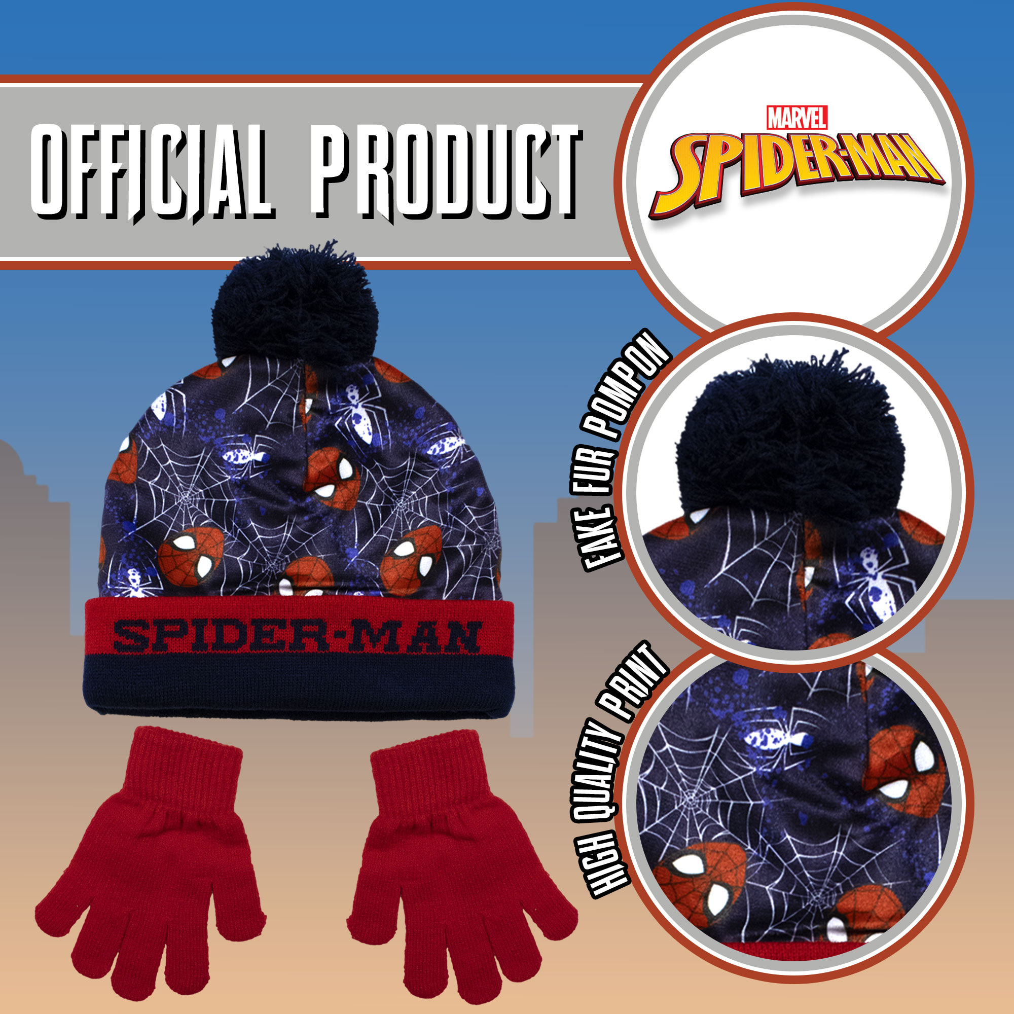 Cappello e guanti Spiderman per bambino invernale cappellino con pon pon 6961 - Imagen 9 de 11