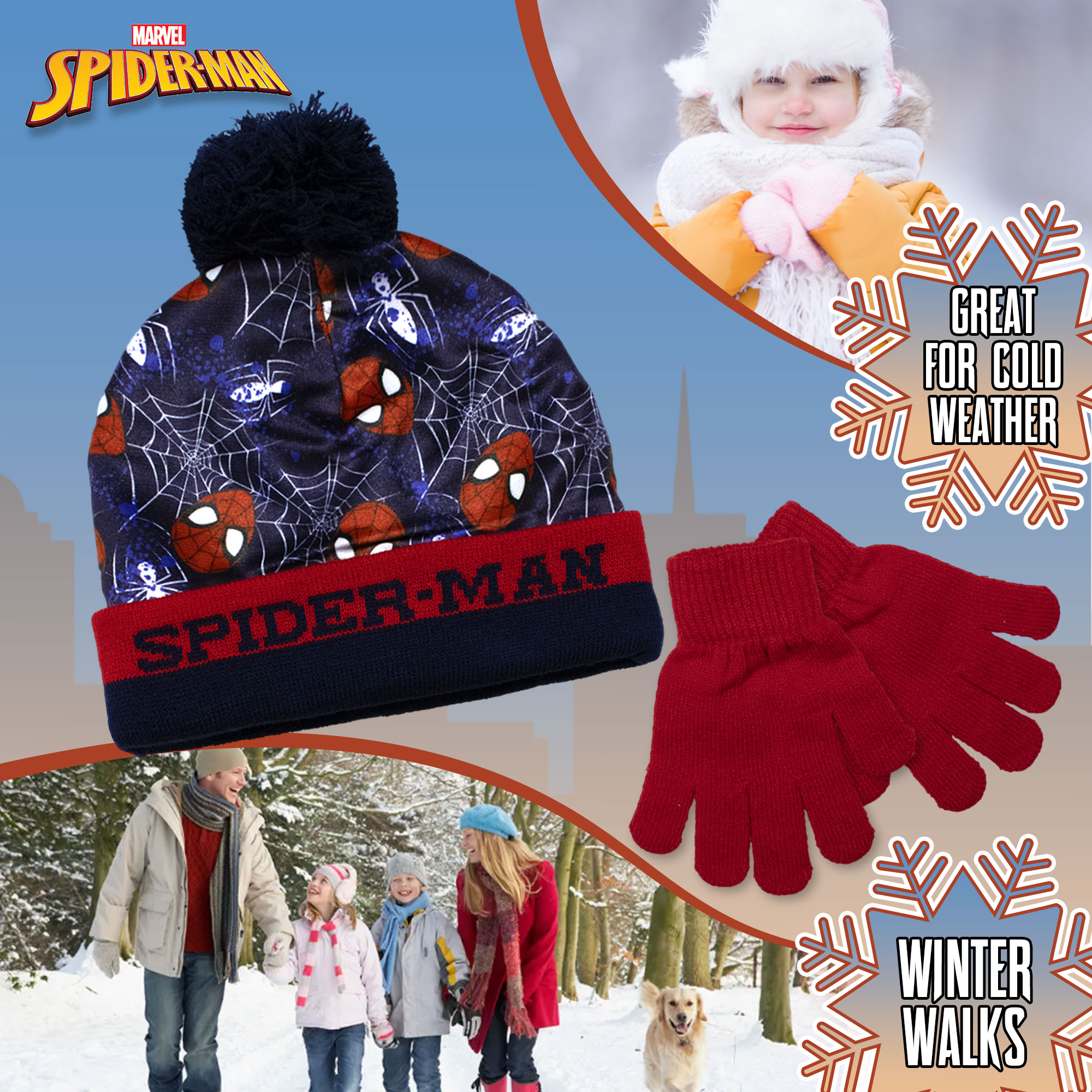 Cappello e guanti Spiderman per bambino invernale cappellino con pon pon 6961 - Imagen 10 de 11