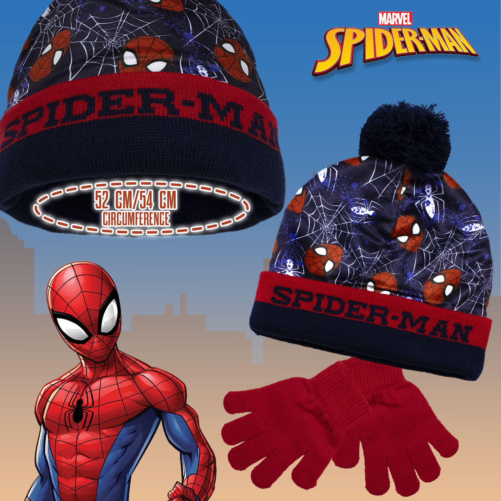 Cappello e guanti Spiderman per bambino invernale cappellino con pon pon 6961 - Imagen 11 de 11