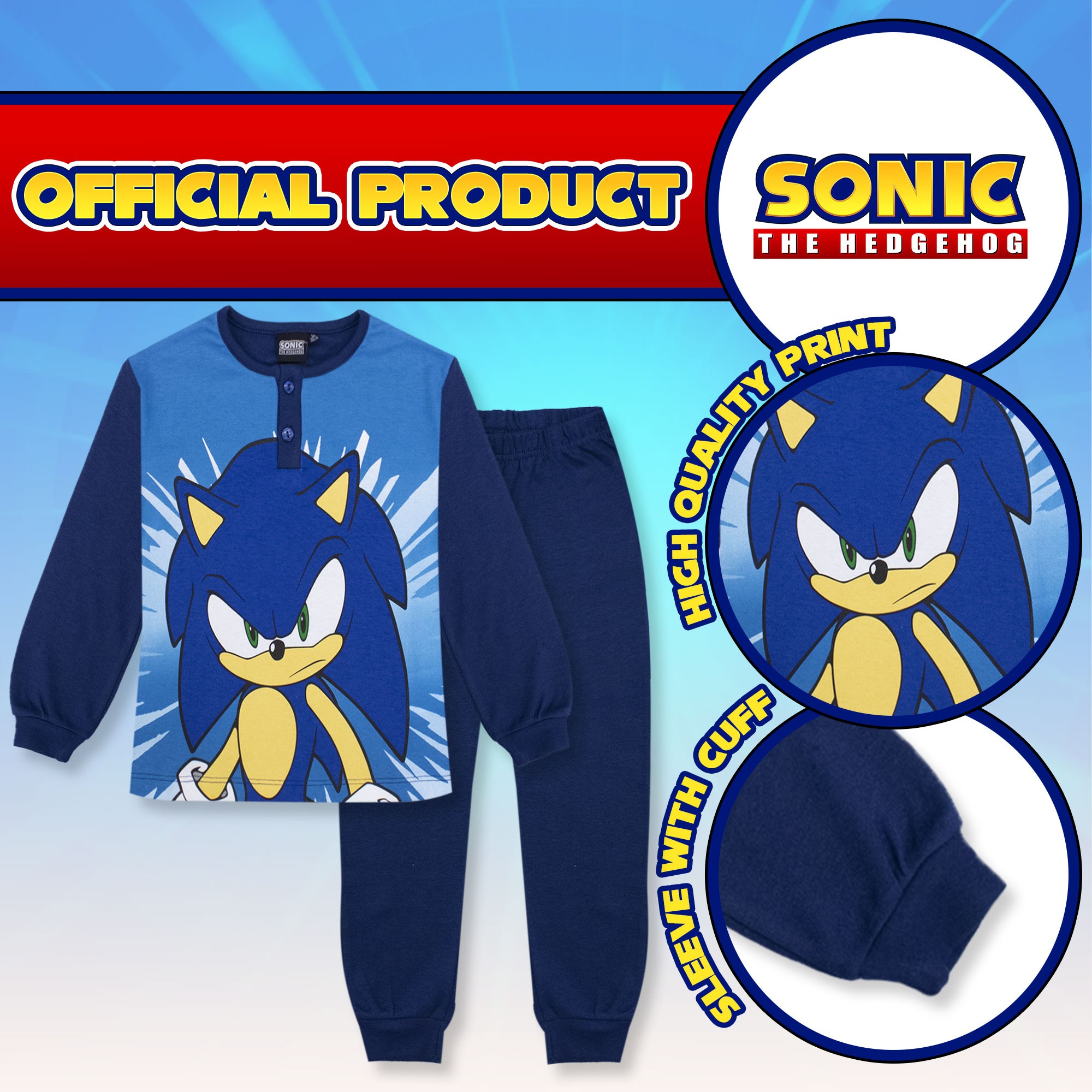 Pigiama per bambino Sonic The Hedgehog lungo in cotone bimbo maniche lunghe 6964 - Picture 4 of 15