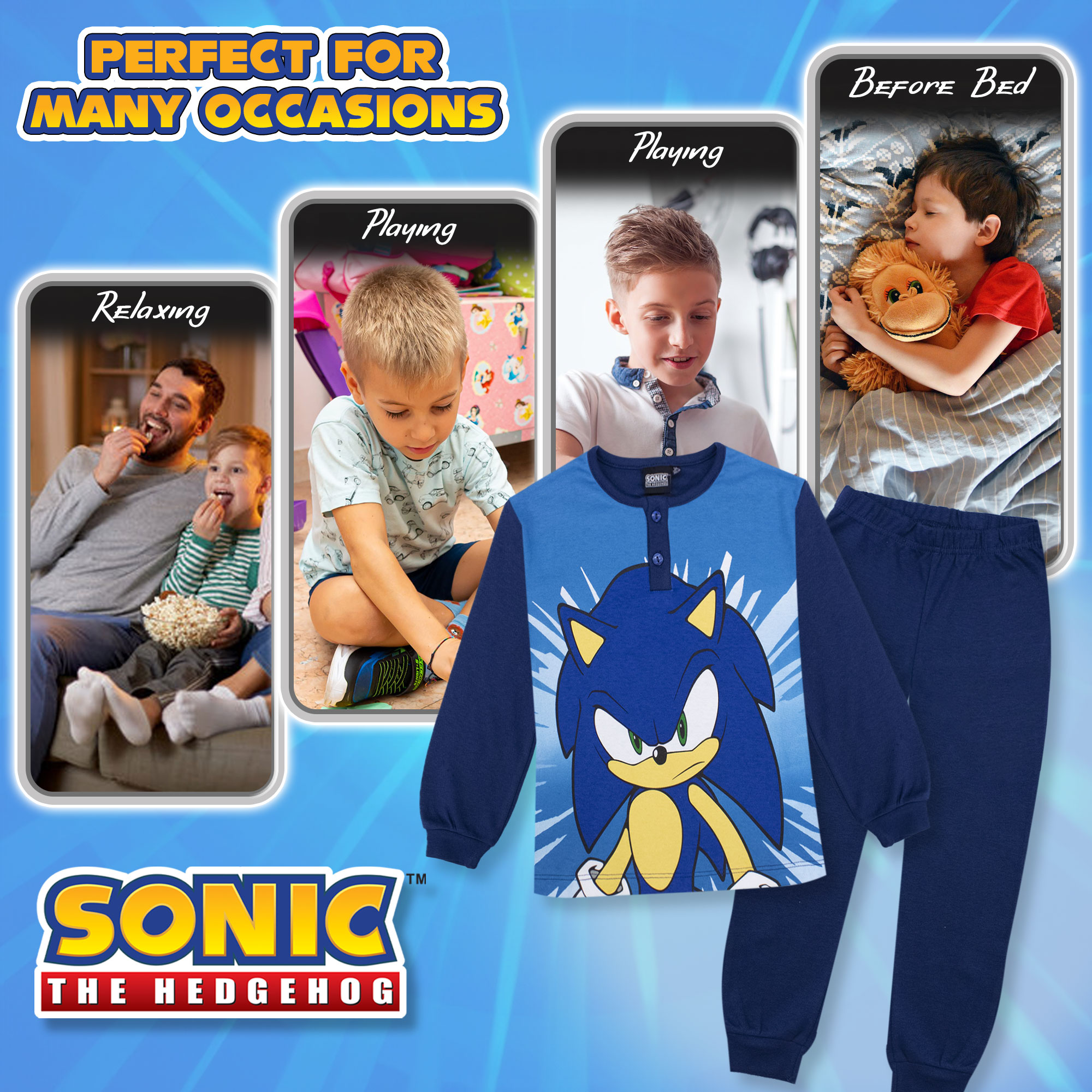 Pigiama per bambino Sonic The Hedgehog lungo in cotone bimbo maniche lunghe 6964 - Picture 5 of 15