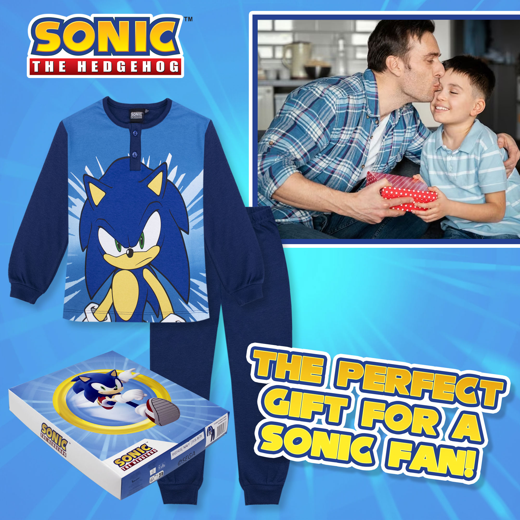 Pigiama per bambino Sonic The Hedgehog lungo in cotone bimbo maniche lunghe 6964 - Picture 6 of 15