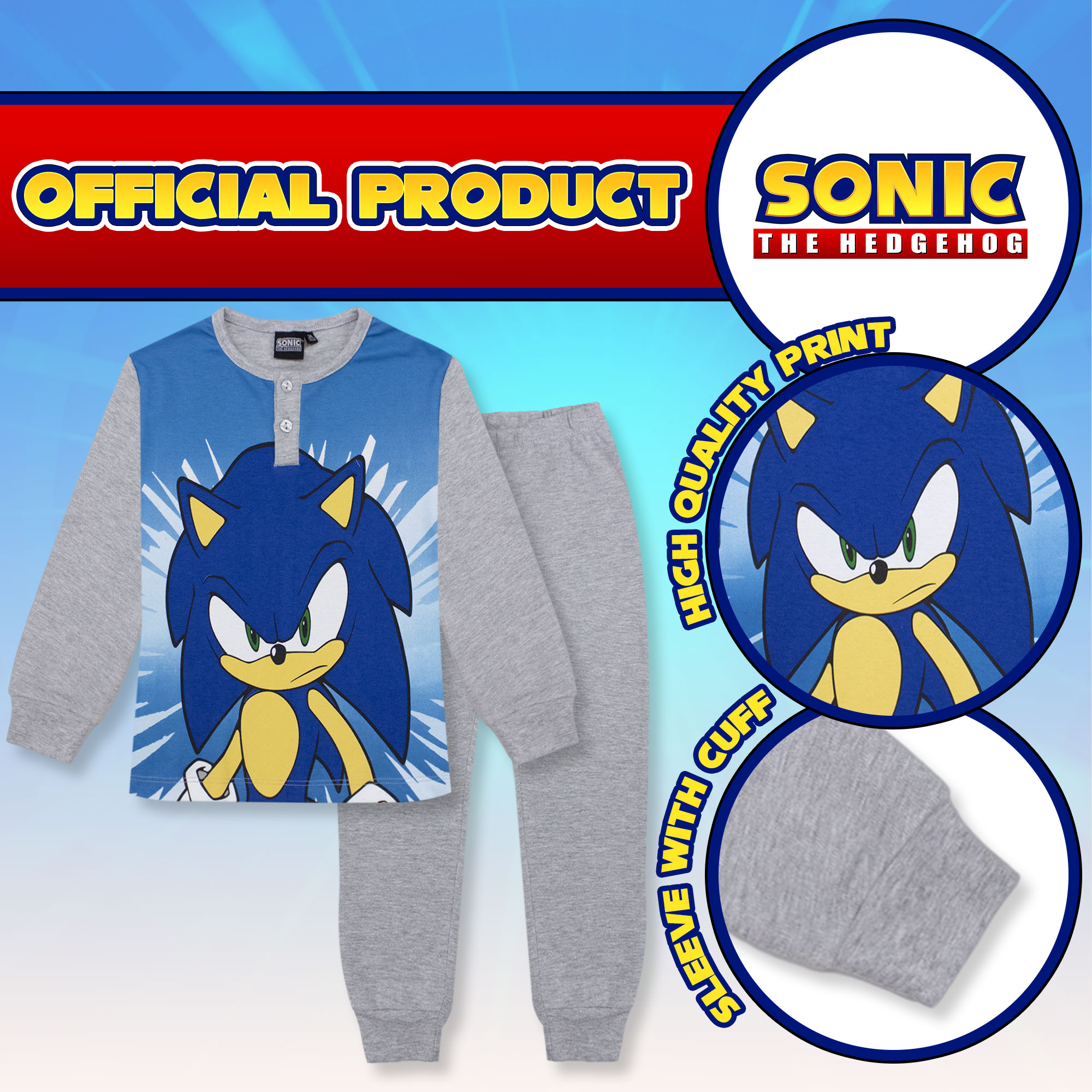 Pigiama per bambino Sonic The Hedgehog lungo in cotone bimbo maniche lunghe 6964 - Picture 11 of 15