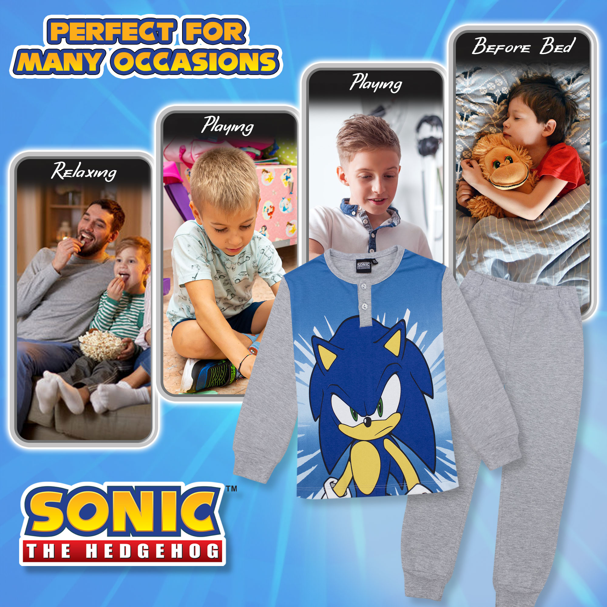Pigiama per bambino Sonic The Hedgehog lungo in cotone bimbo maniche lunghe 6964 - Picture 12 of 15