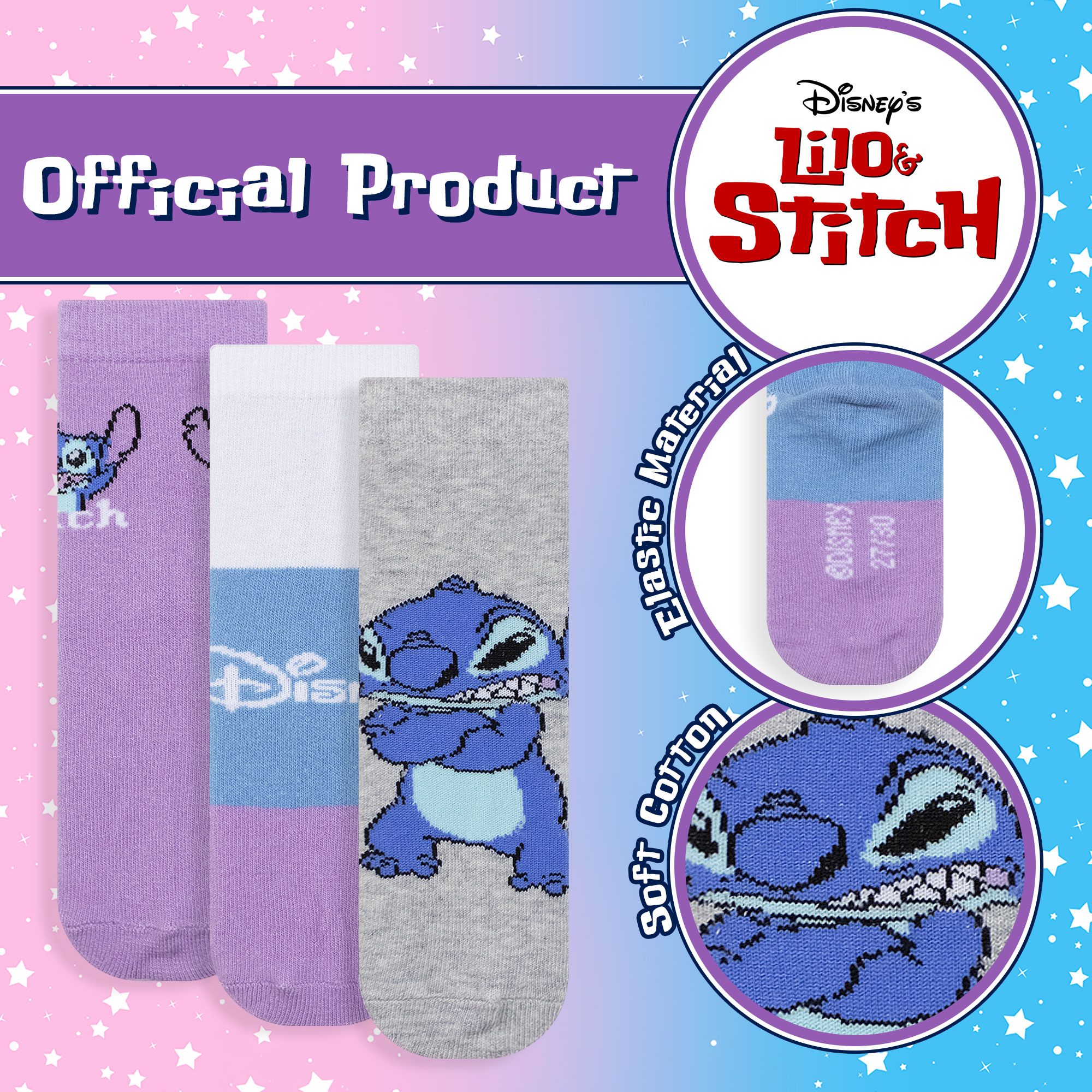 Calzini bambina Disney Lilo e Stitch set 3 paia in cotone 6967 - Picture 6 of 15