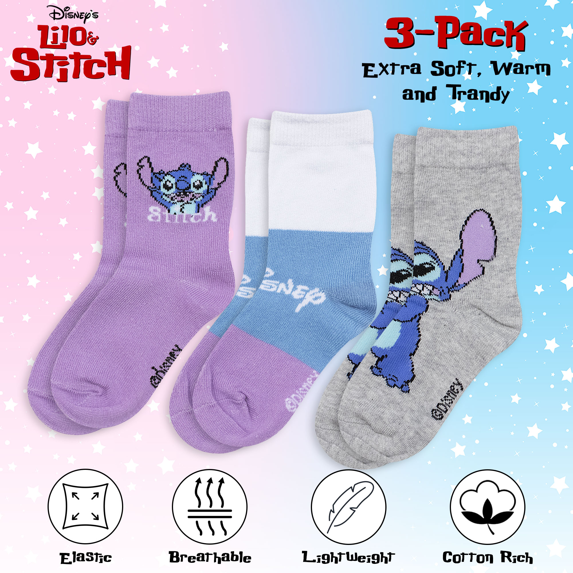Calzini bambina Disney Lilo e Stitch set 3 paia in cotone 6967 - Picture 8 of 15
