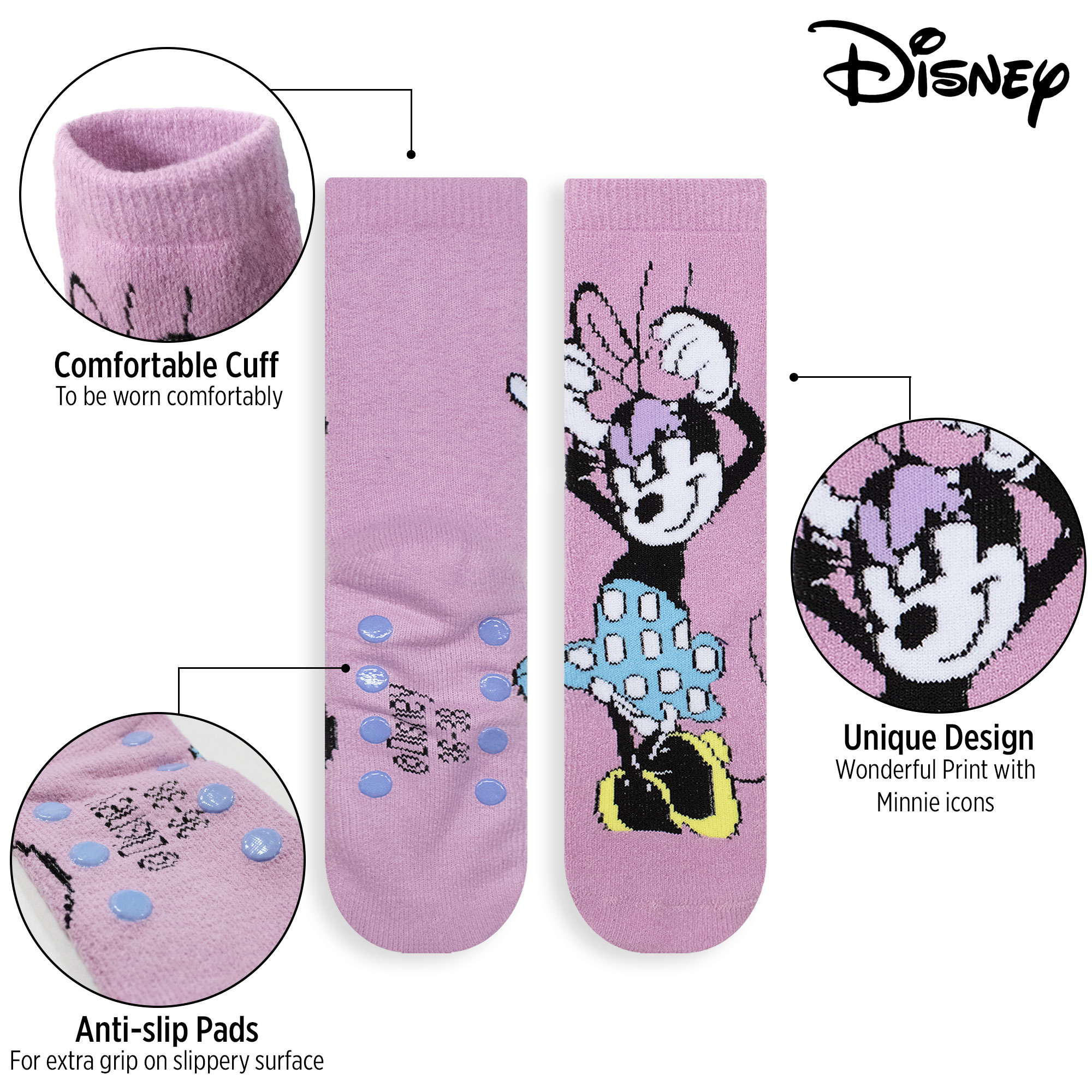 Calzini Disney Minnie Mouse antiscivolo per donna ragazza invernali 6968 - Picture 3 of 9