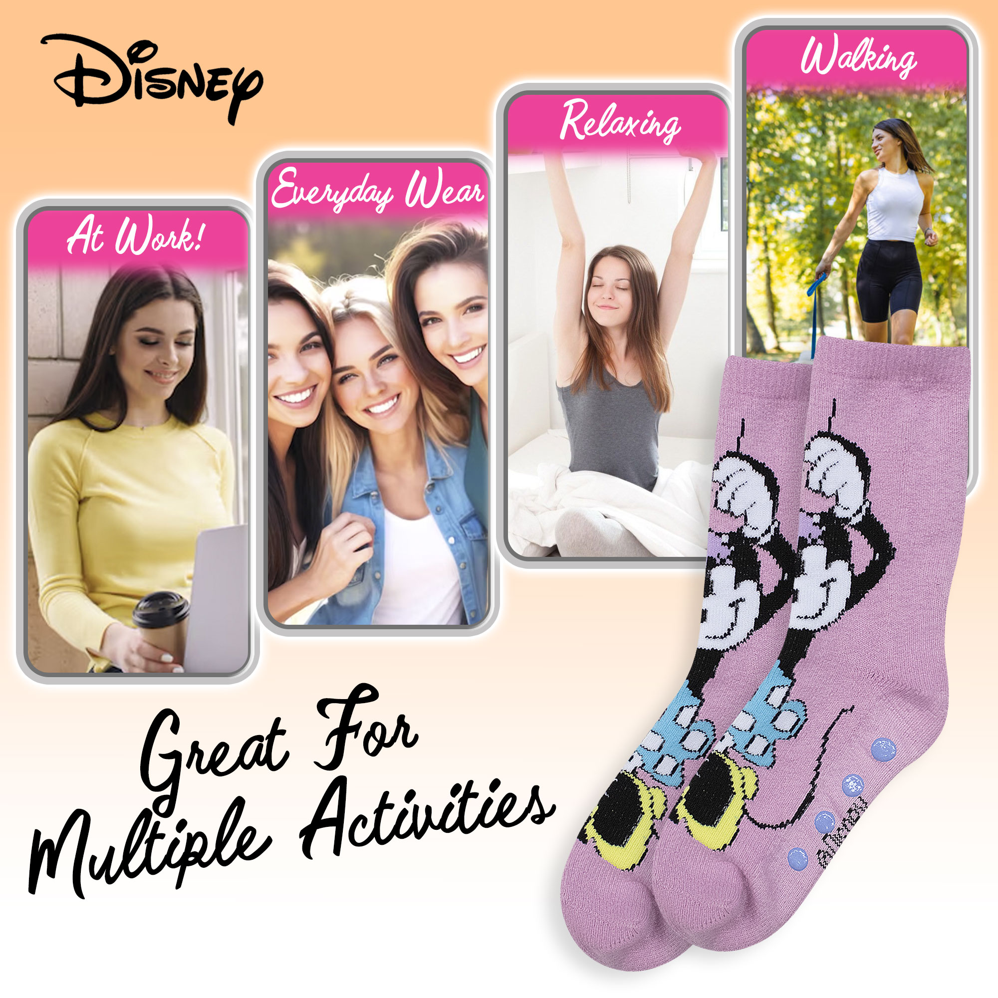 Calzini Disney Minnie Mouse antiscivolo per donna ragazza invernali 6968 - Picture 4 of 9