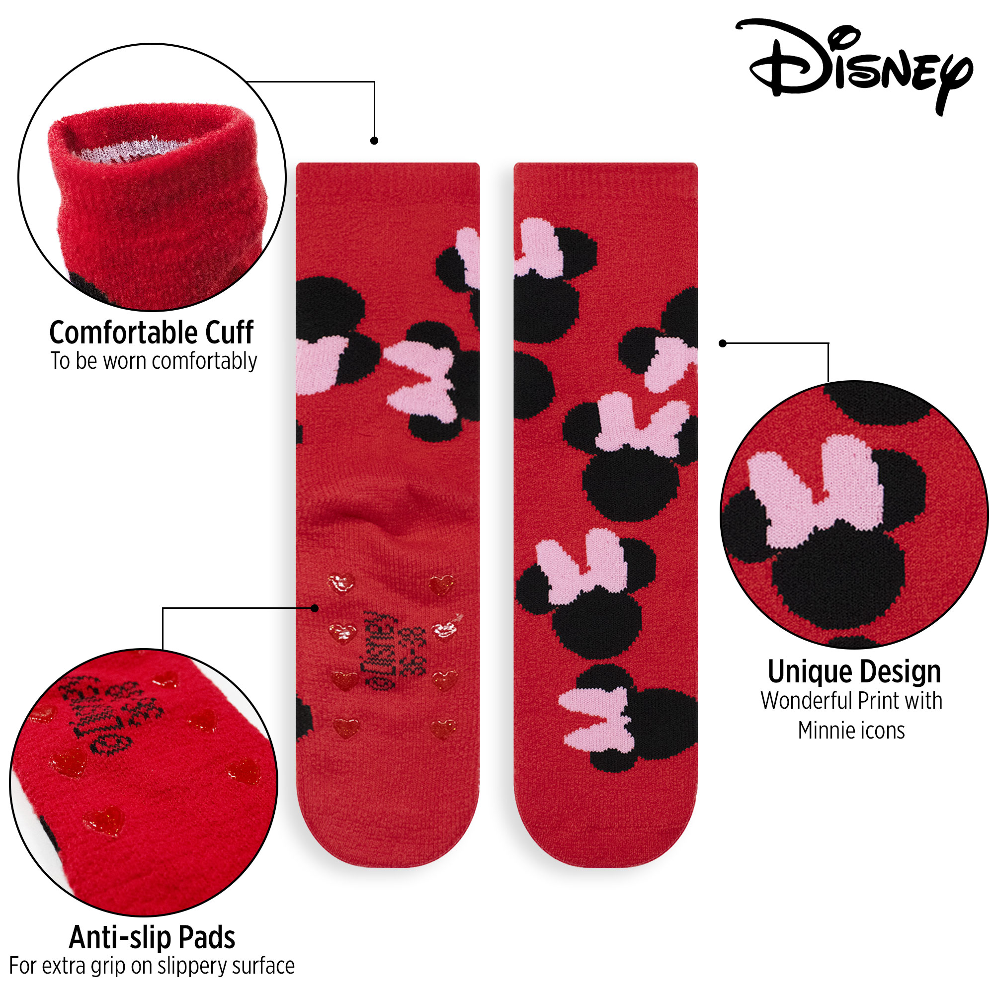 Calzini Disney Minnie Mouse antiscivolo per donna ragazza invernali 6968 - Picture 7 of 9