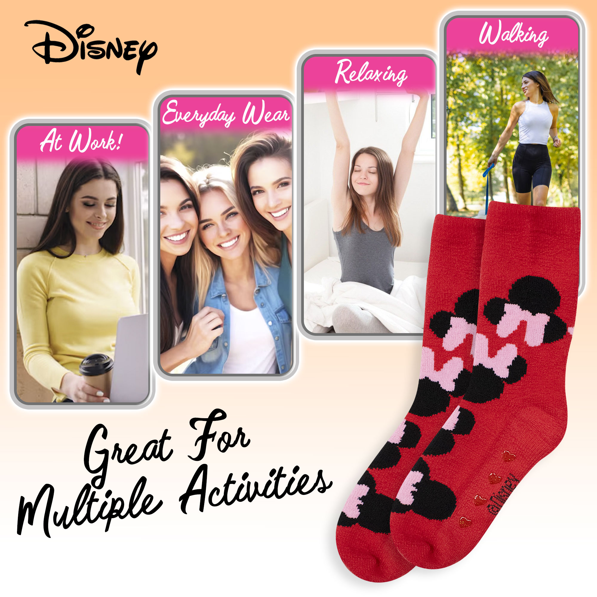 Calzini Disney Minnie Mouse antiscivolo per donna ragazza invernali 6968 - Picture 8 of 9