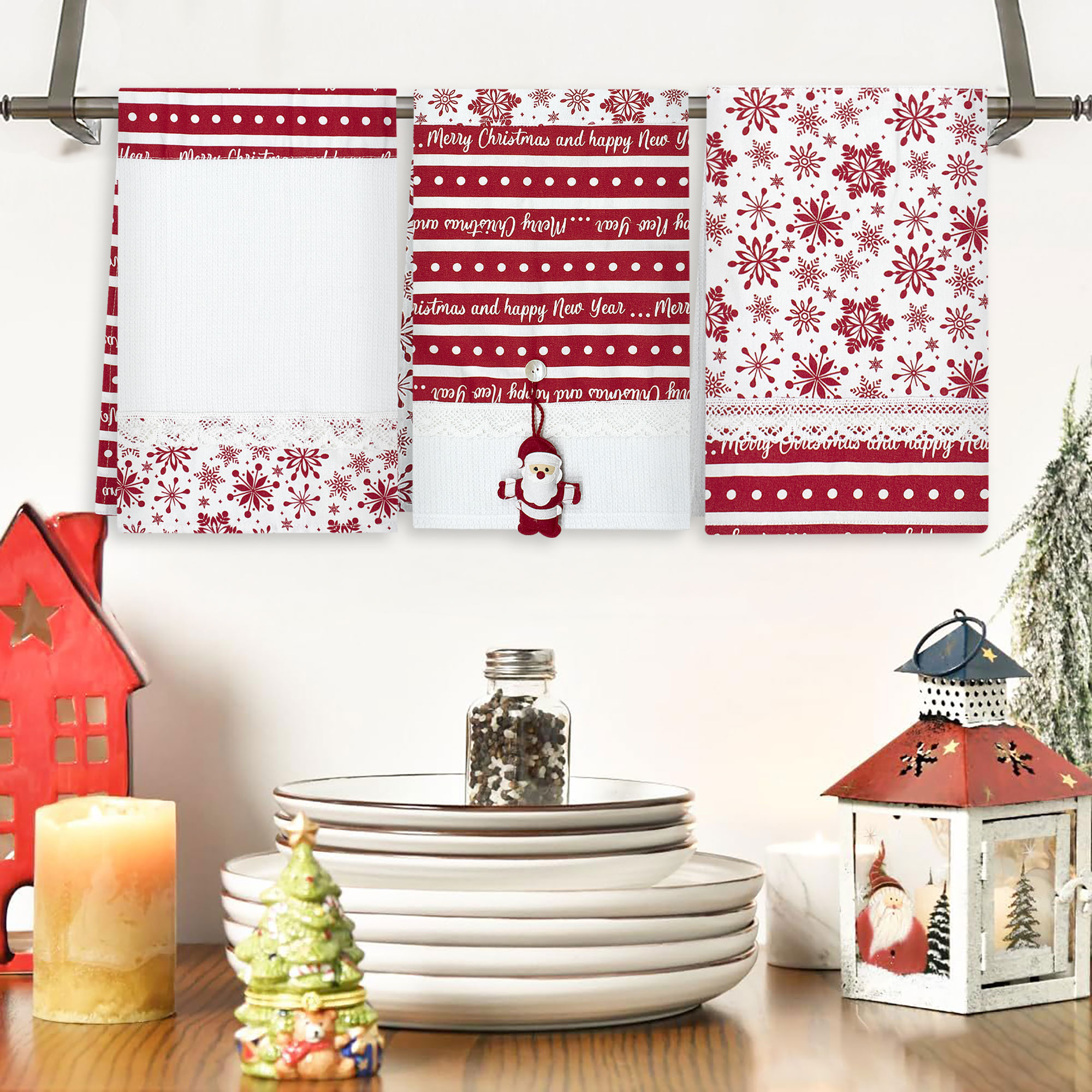 Set Strofinacci Natalizi Canovacci ricamati 3 Pezzi Decoro Natale 6972 - Foto 3 di 29