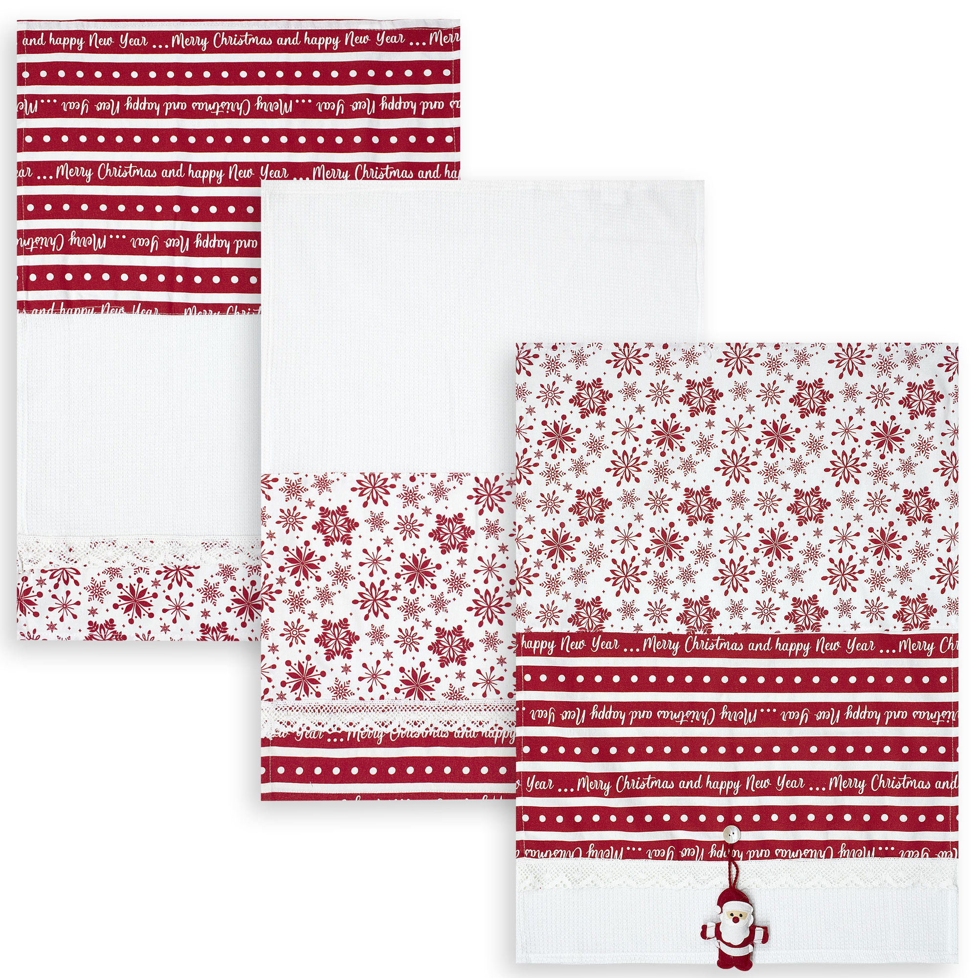 Set Strofinacci Natalizi Canovacci ricamati 3 Pezzi Decoro Natale 6972 - Foto 4 di 29