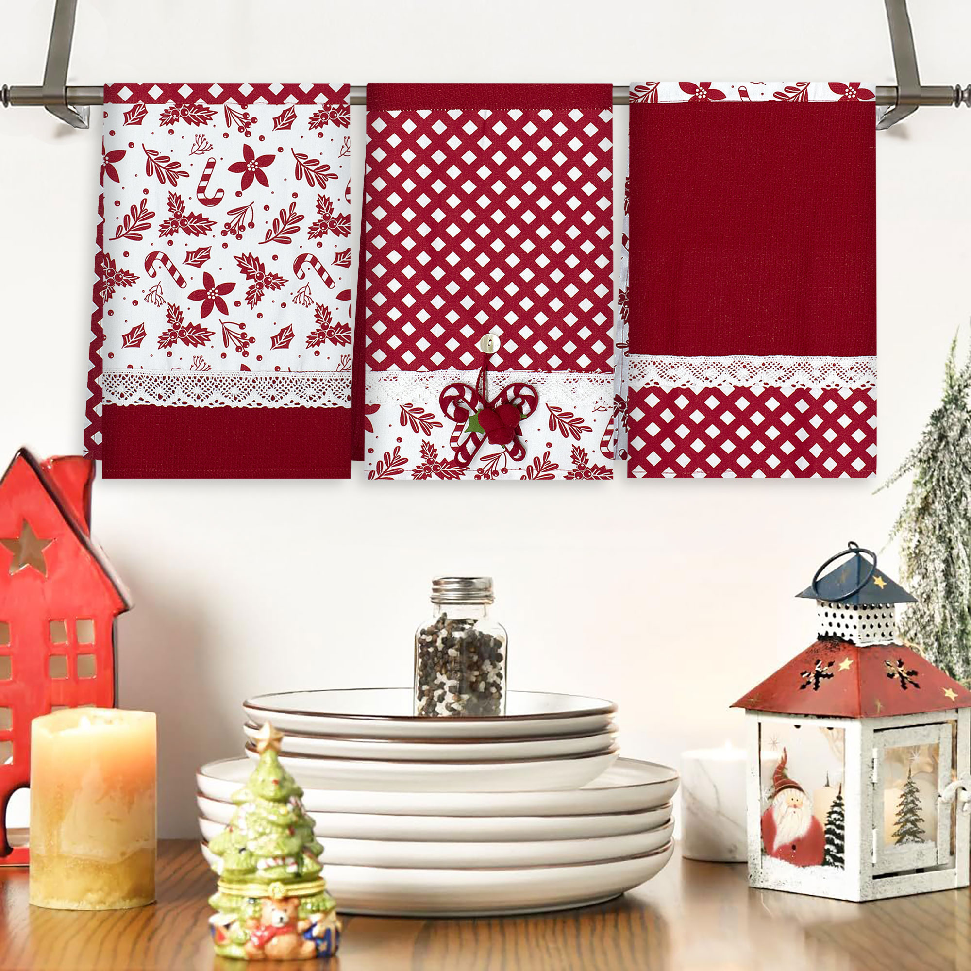 Set Strofinacci Natalizi Canovacci ricamati 3 Pezzi Decoro Natale 6972 - Foto 10 di 29
