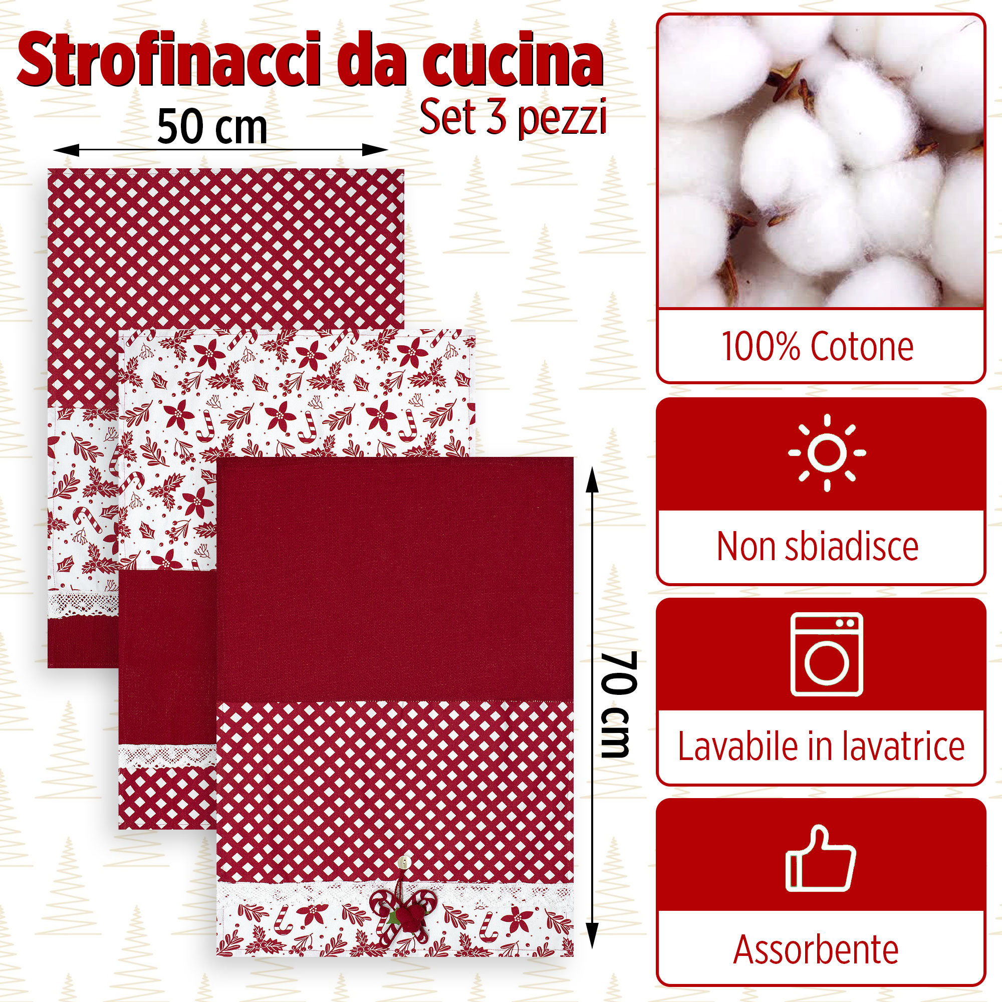 Set Strofinacci Natalizi Canovacci ricamati 3 Pezzi Decoro Natale 6972 - Foto 12 di 29