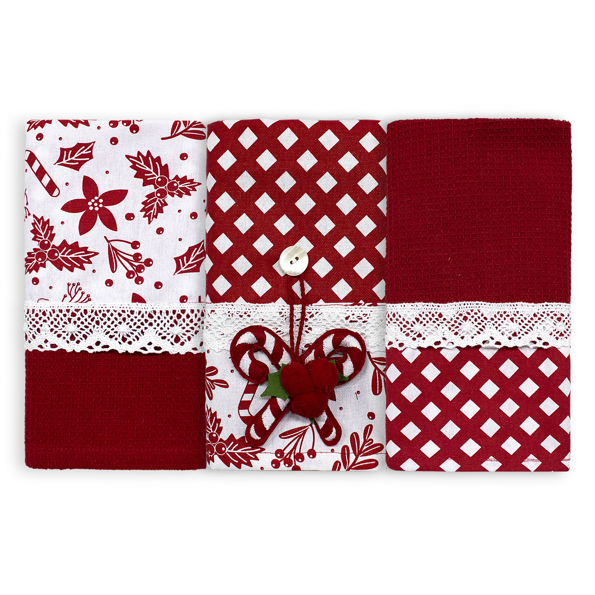 Set Strofinacci Natalizi Canovacci ricamati 3 Pezzi Decoro Natale 6972 - Foto 9 di 29