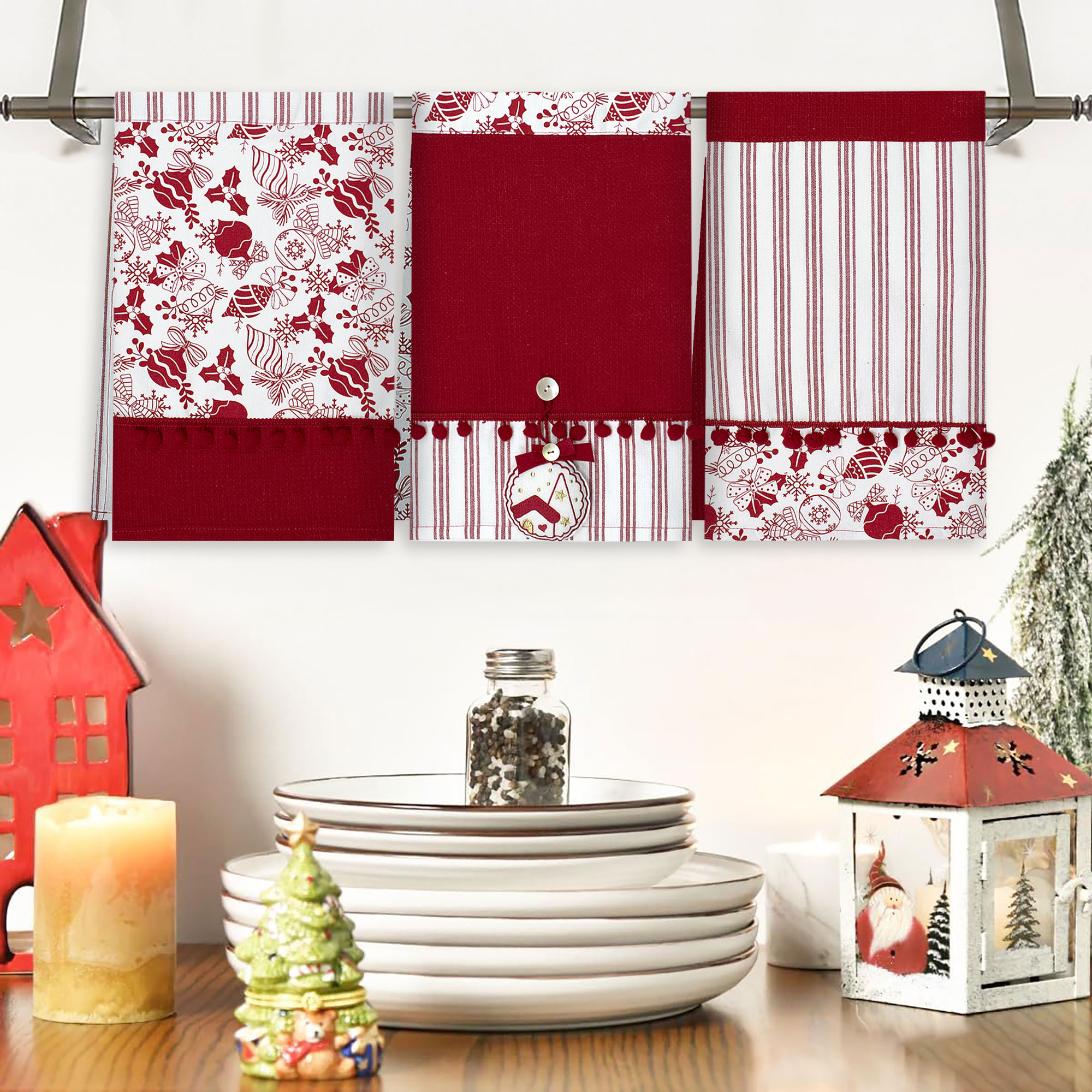 Set Strofinacci Natalizi Canovacci ricamati 3 Pezzi Decoro Natale 6972 - Foto 17 di 29