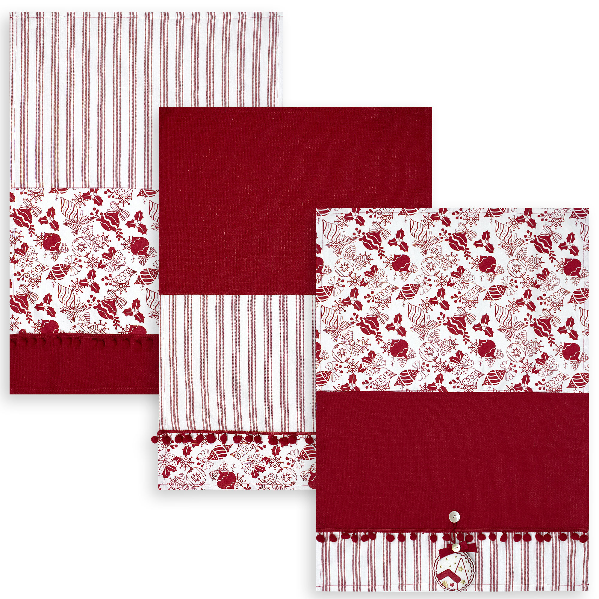 Set Strofinacci Natalizi Canovacci ricamati 3 Pezzi Decoro Natale 6972 - Foto 18 di 29
