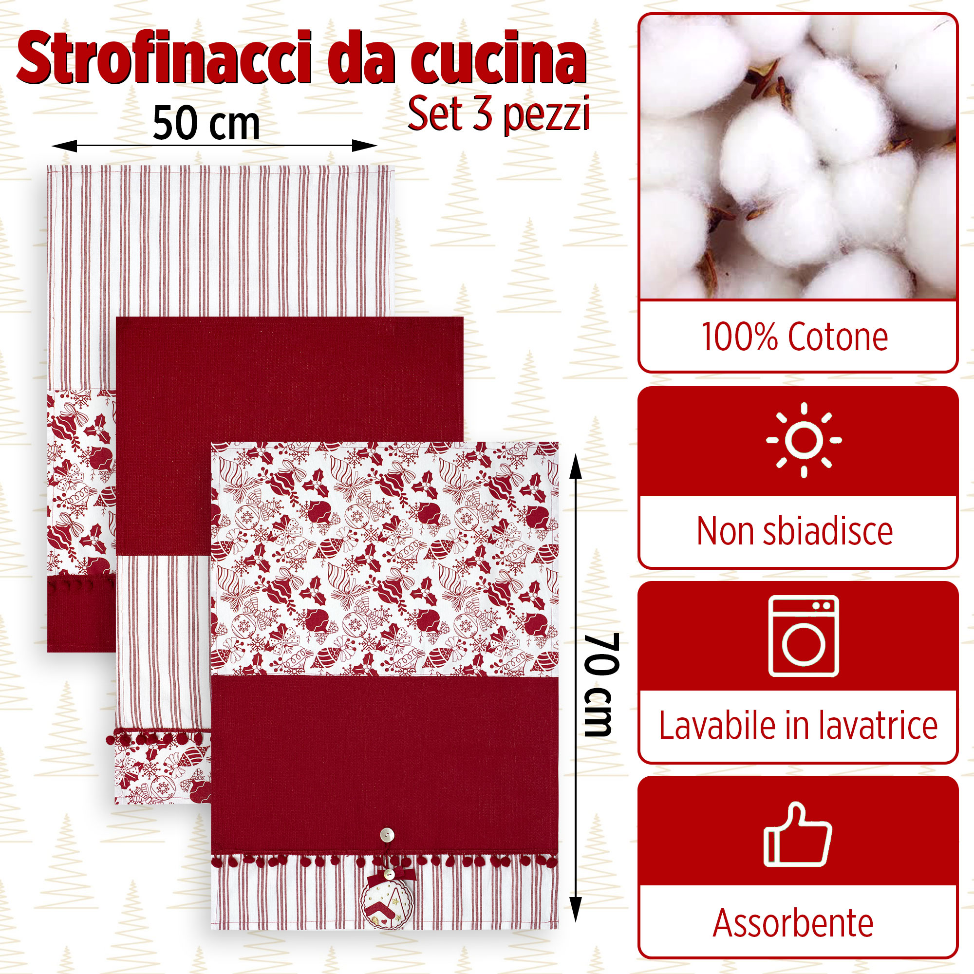 Set Strofinacci Natalizi Canovacci ricamati 3 Pezzi Decoro Natale 6972 - Foto 19 di 29