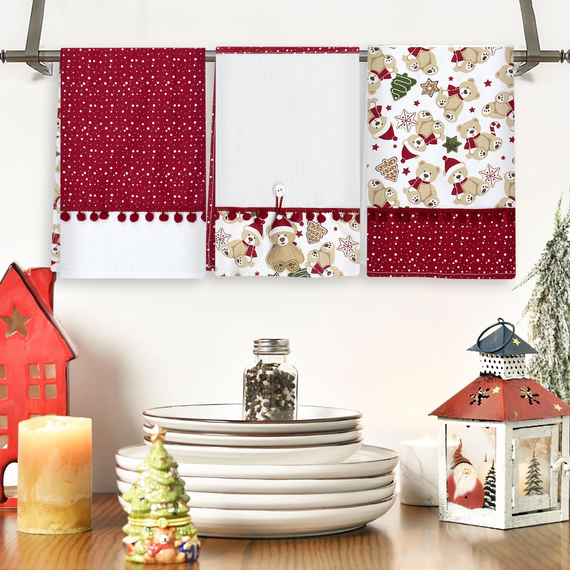 Set Strofinacci Natalizi Canovacci ricamati 3 Pezzi Decoro Natale 6972 - Foto 24 di 29